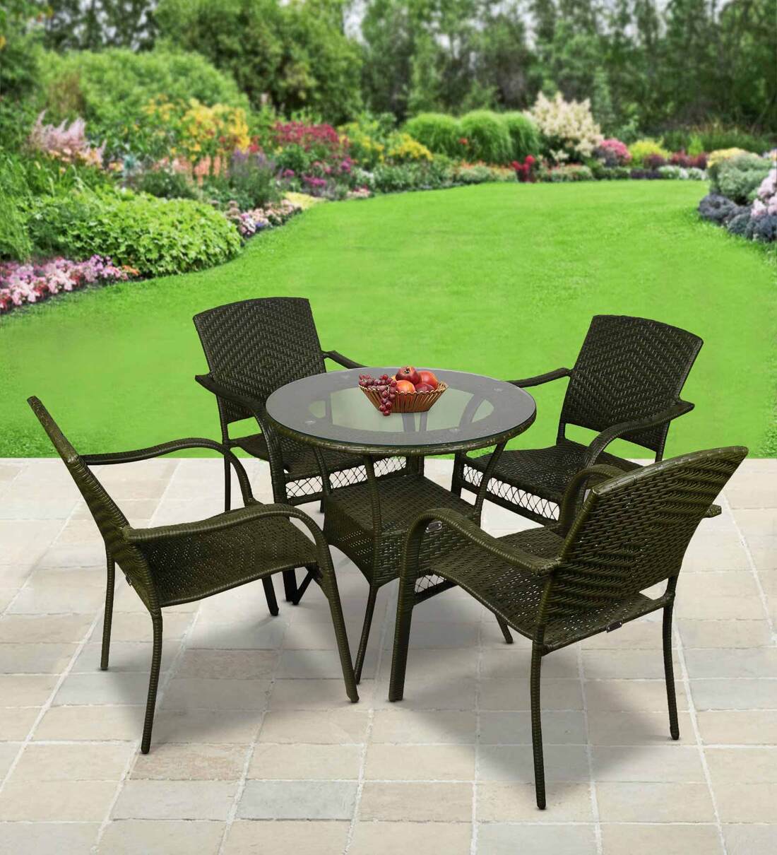 Buy Longyearbyen Wicker Table and Chair Set in Green Colour at 31 OFF