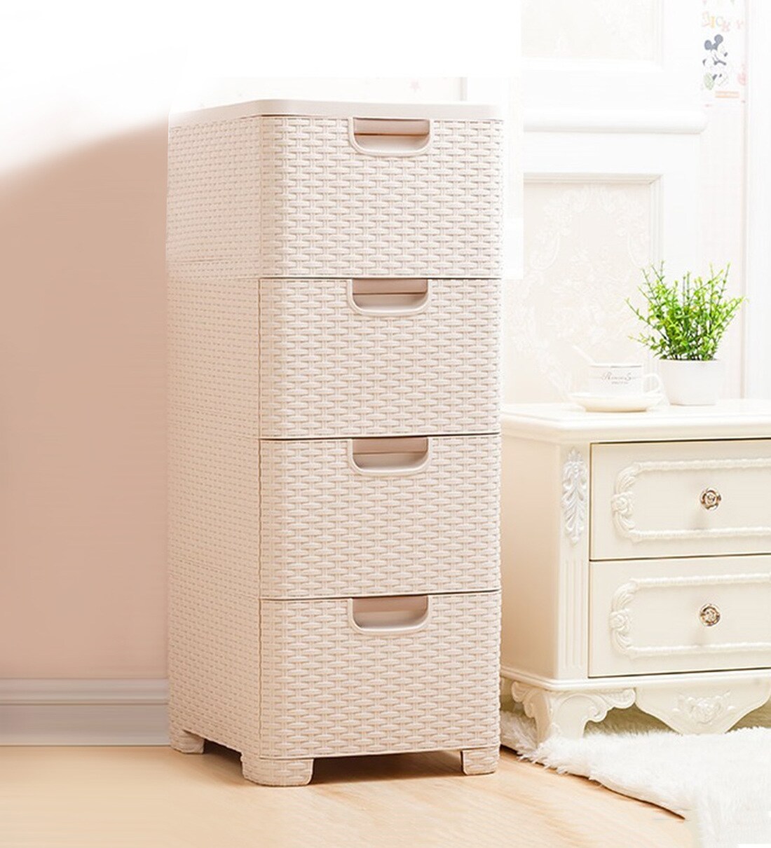 Buy Wicker Style 4 Drawer Chest In Cream By The Tickle Toe Online Kids Chest Of Drawers Kids Storage Kids Furniture Pepperfry Product