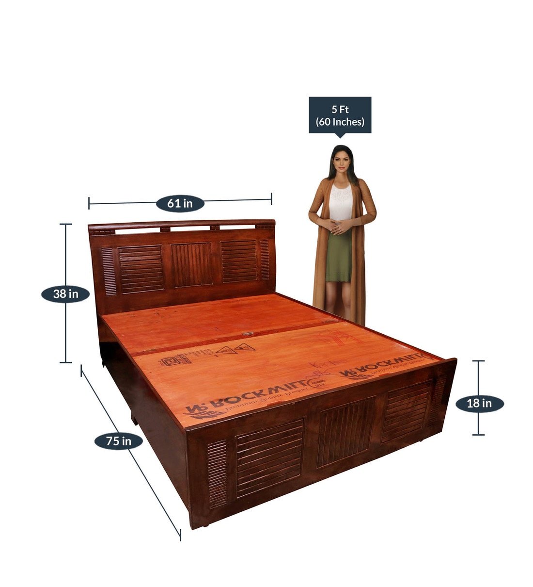 Buy Windloft Queen Size Bed with Box Storage in Brown Colour by