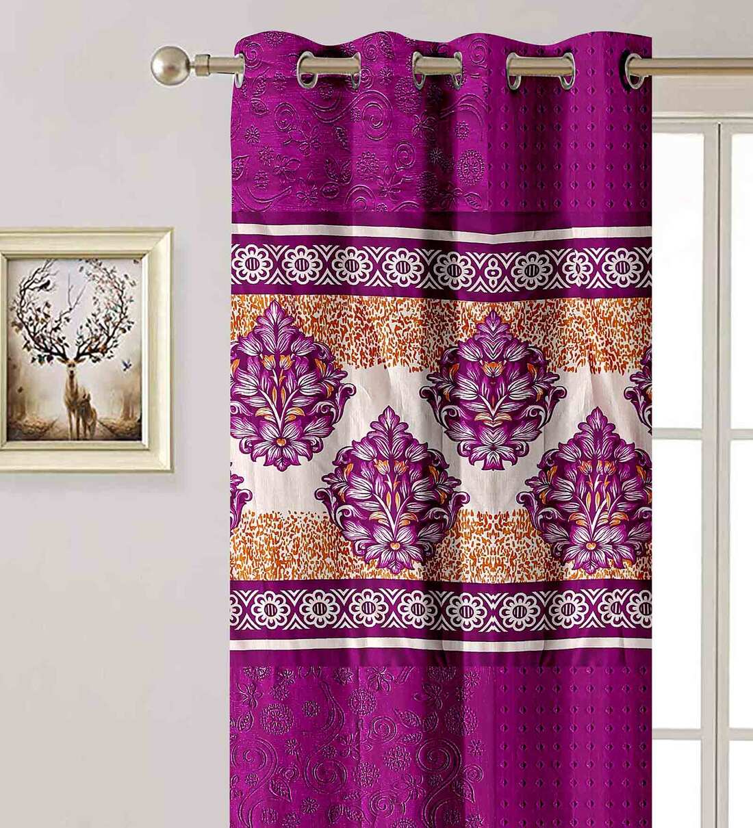 Buy Purple Long Crush Punching Semisheer 7 Feet Eyelet Curtain (1 Piece ...