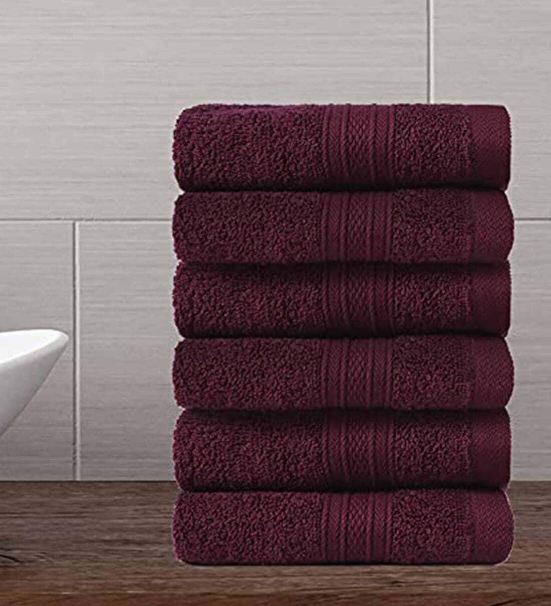 Buy Maroon Solid 500 GSM Cotton Face Towels (Set of 6) by Trident
