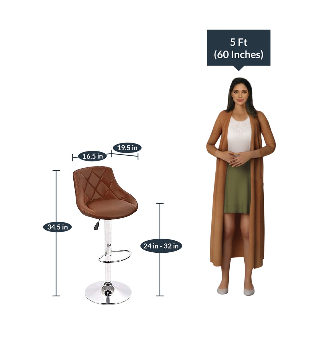 Buy Wink Swivel Bar Stool in Brown Colour by Furniturstation Online