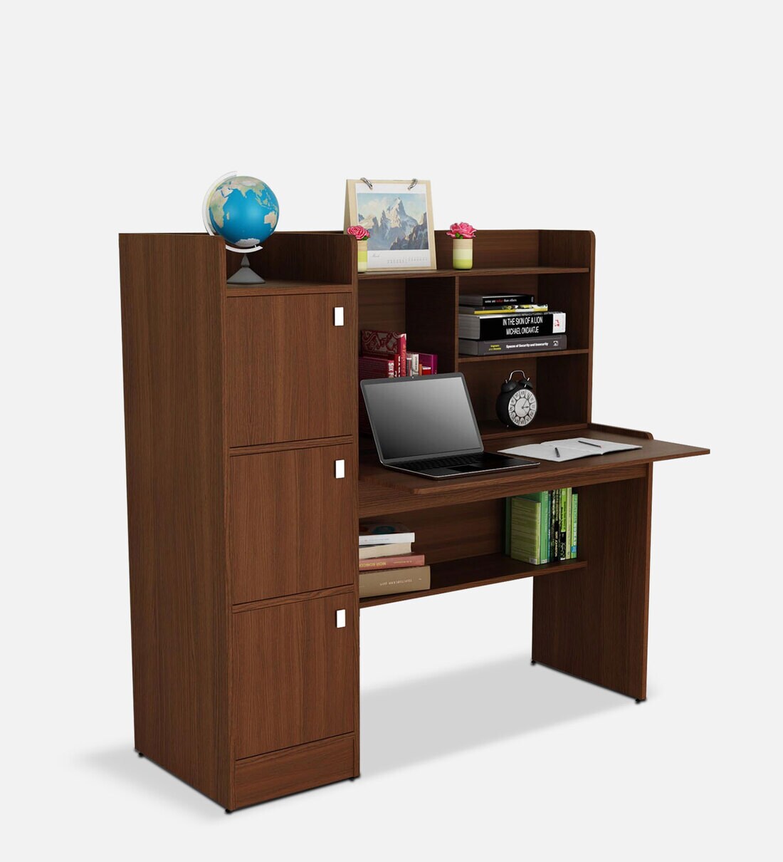 Buy Winner Hutch Table with & Bookshelf in Rigato Walnut Finish
