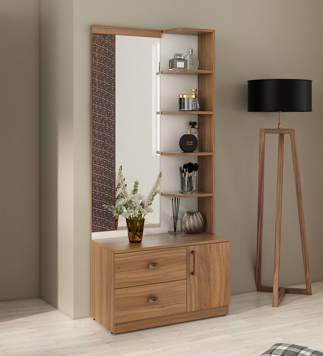 Buy Sorin Dressing Table With Wardrobe (Exotic Teak-Frosty White