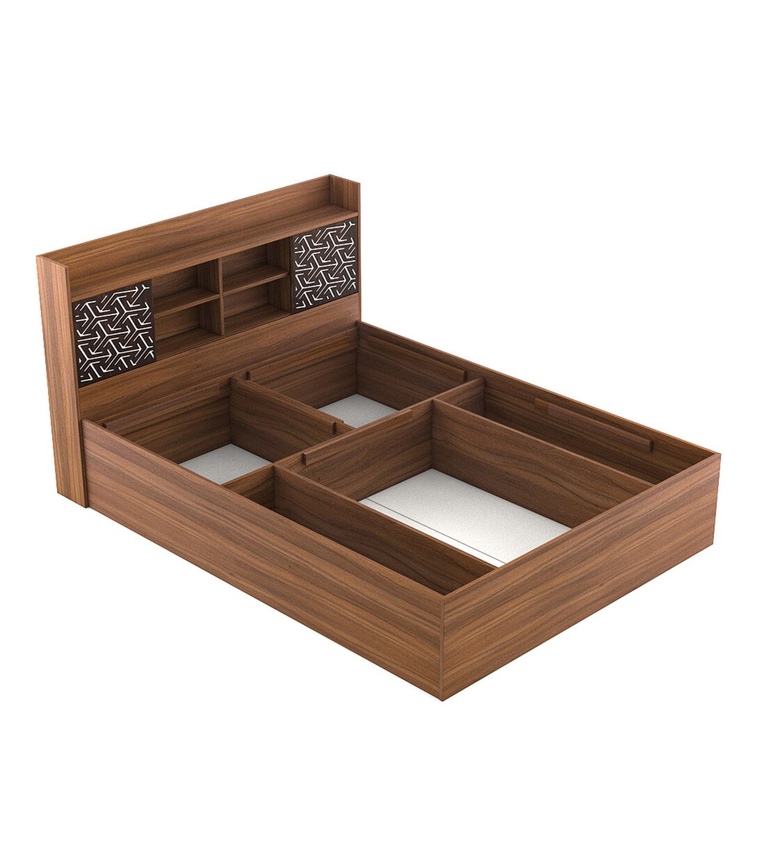 Buy Winslet Queen Size Bed in Teak & White Finish with Hydraulic Storage by A GLOBIA CREATIONS