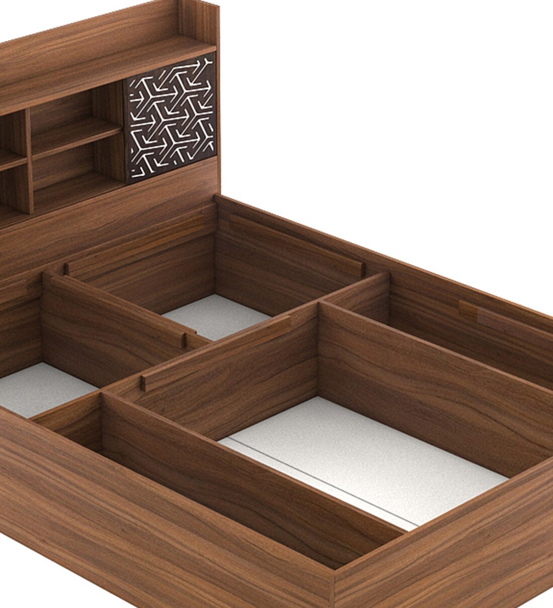 Buy Winslet Queen Size Bed in Teak & White Finish with Hydraulic Storage by A GLOBIA CREATIONS