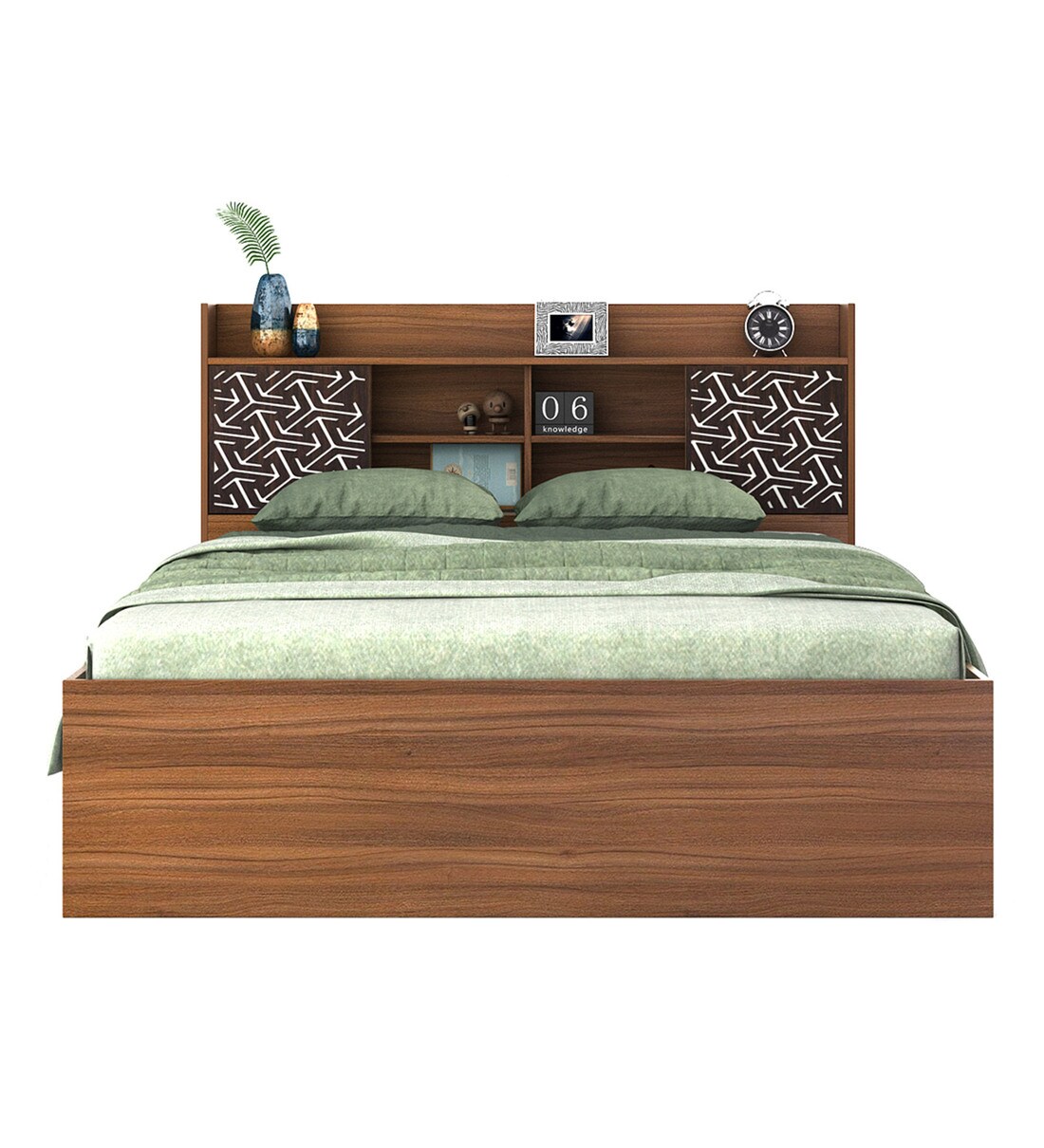Buy Winslet Queen Size Bed in Teak & White Finish with Hydraulic Storage by A GLOBIA CREATIONS