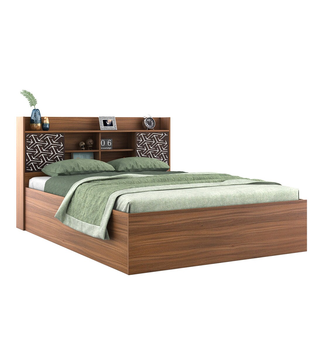 Buy Winslet Queen Size Bed in Teak & White Finish with Hydraulic Storage by A GLOBIA CREATIONS
