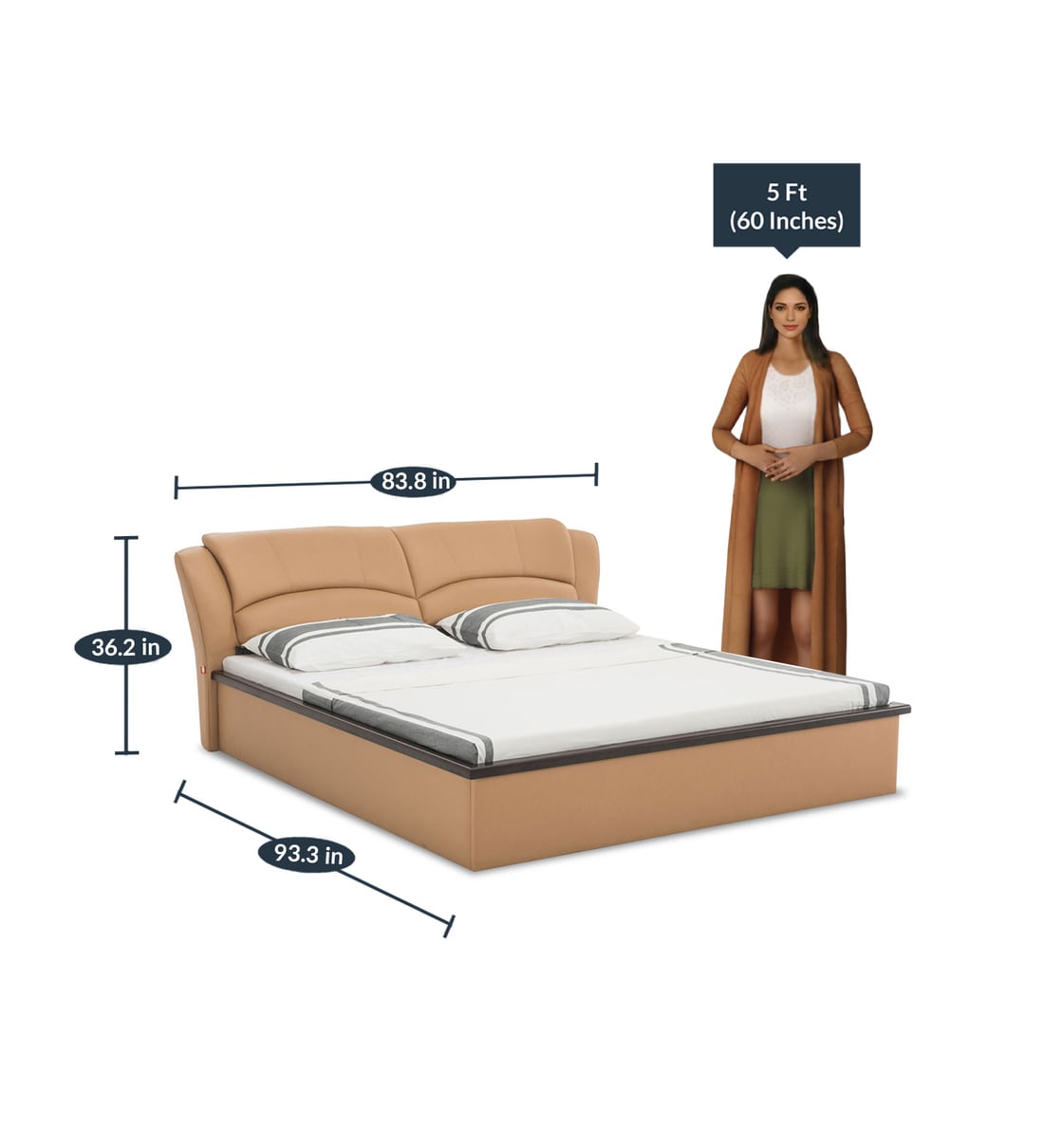 Buy Winston King Size Bed with Hydraulic Storage in Camel Brown Colour by Durian Online