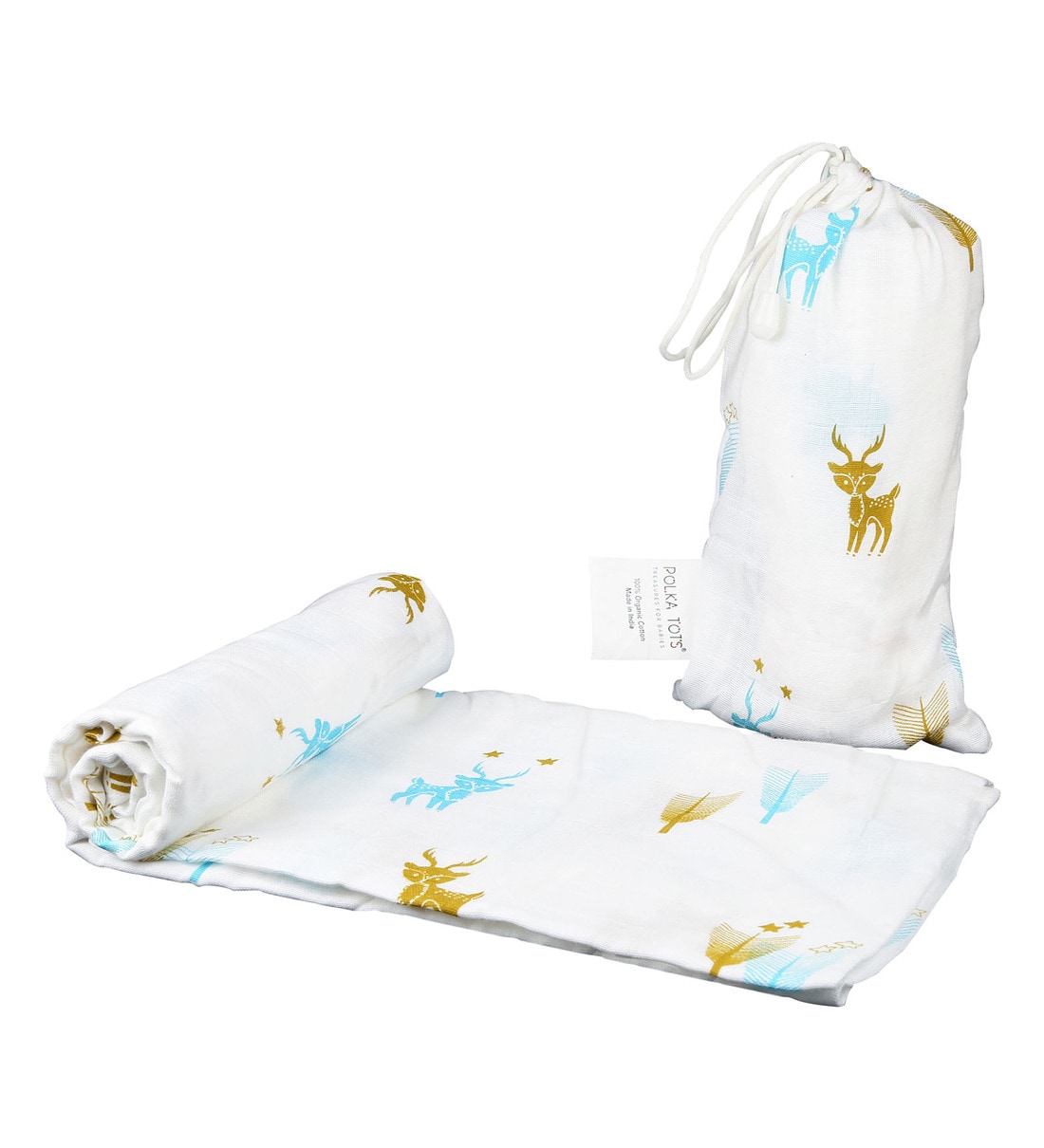 Buy Winter Deer Swaddle Wrap in Multicolour by Polka Tots Online