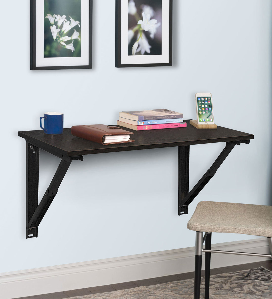 Buy Wizard Wall Mounted Foldable Study Table in Wenge Colour by Delite kom Online Wall Mounted