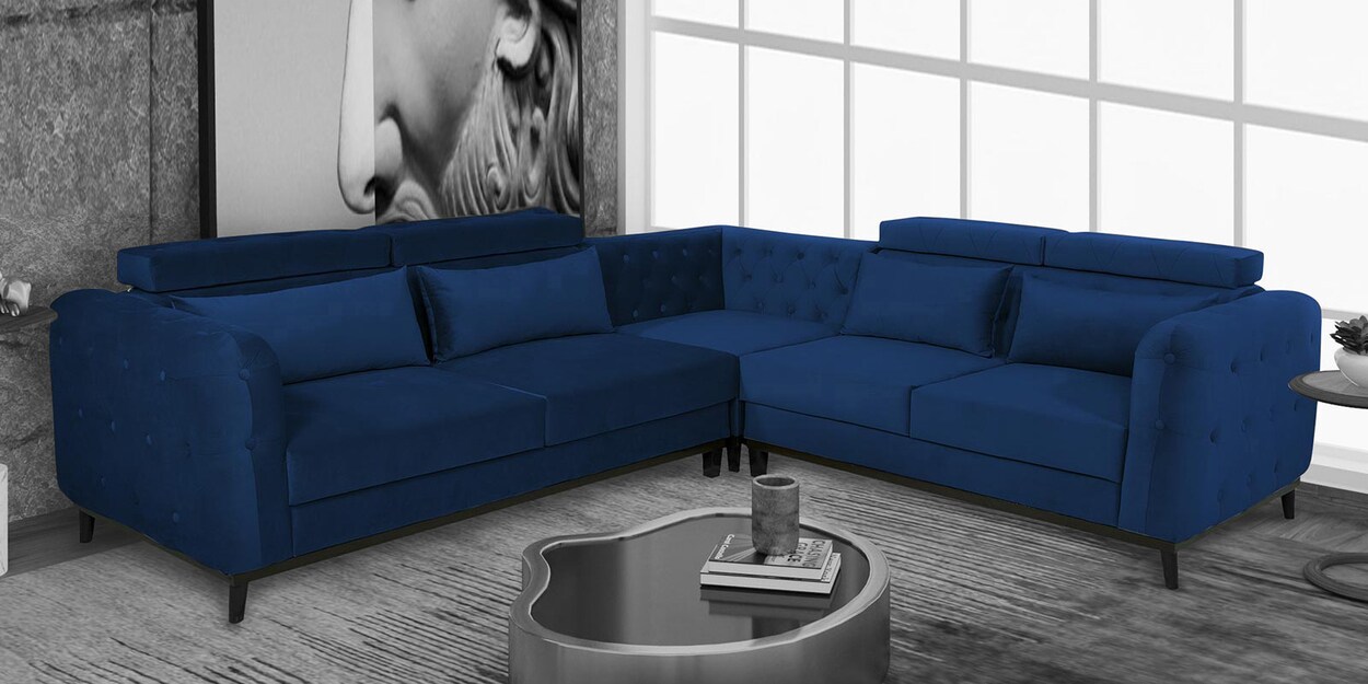 Buy Winchester Velvet Corner Sofa in Royal Blue Colour in L Shape at 26