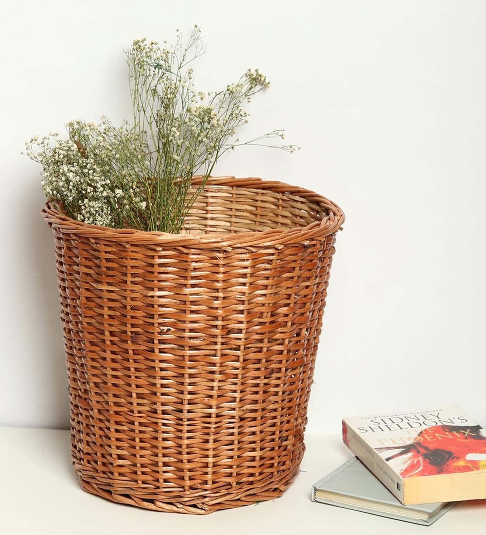 (1Pc) Brown Wicker Handmade Eco-Friendly Dustbin