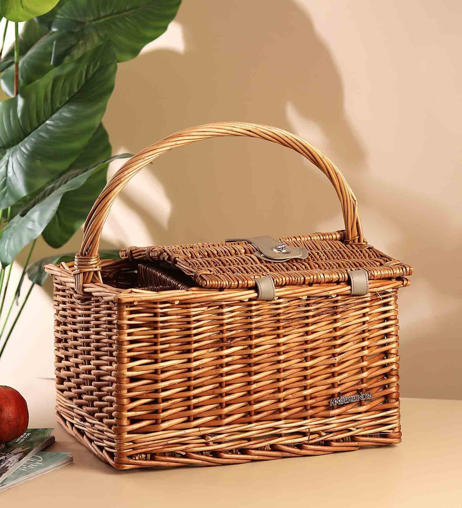 Wicker Picnic Basket | Picnic Basket | Willow Picnic Hamper Set | Vintage-Style Wicker Picnic Hamper