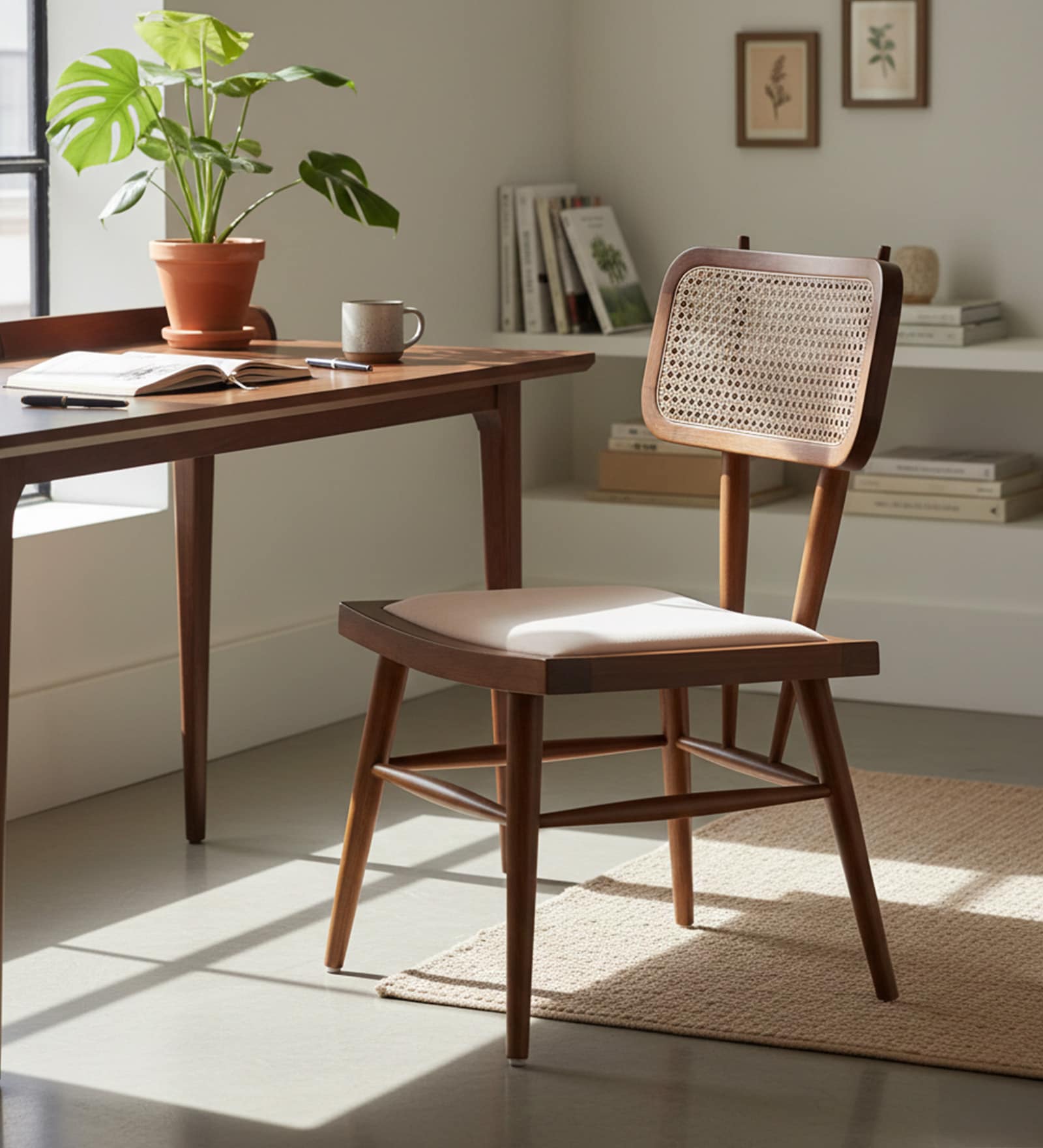 Wicker Teak Wood Dining Chair in Natural Finish