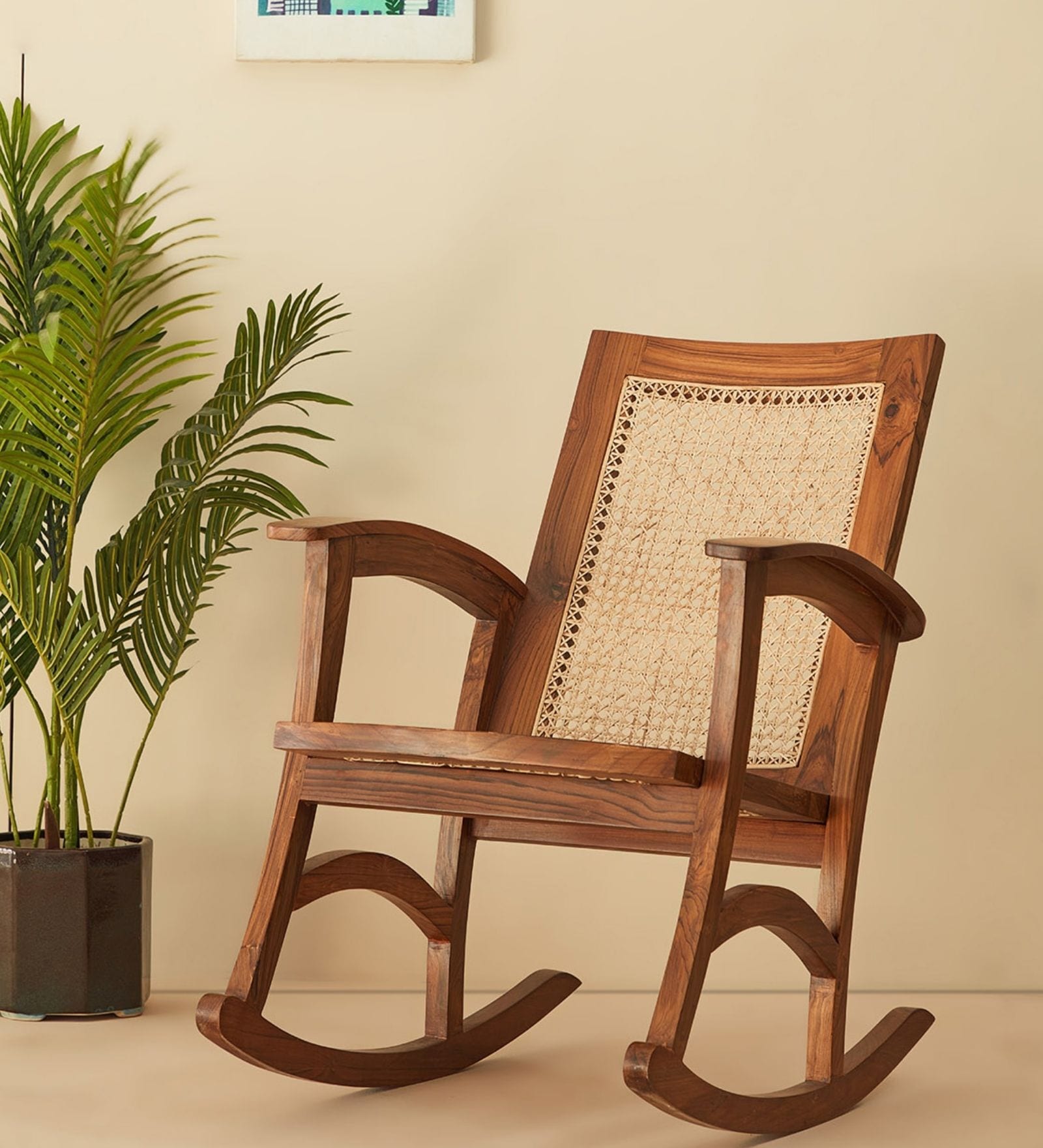 Wicker Teak Wood Rocking Chair in Natural Finish
