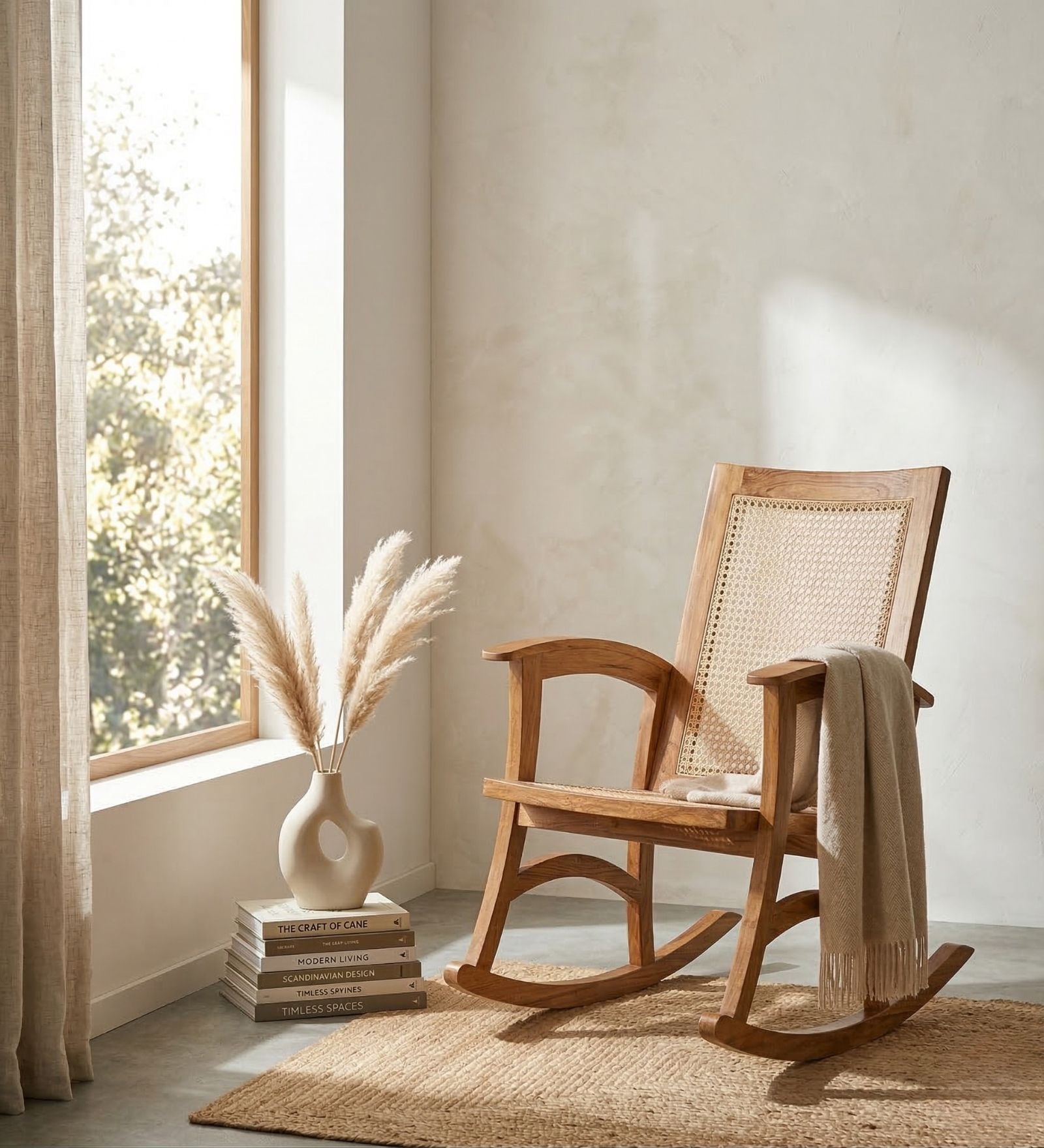 Wicker Teak Wood Rocking Chair in Natural Finish