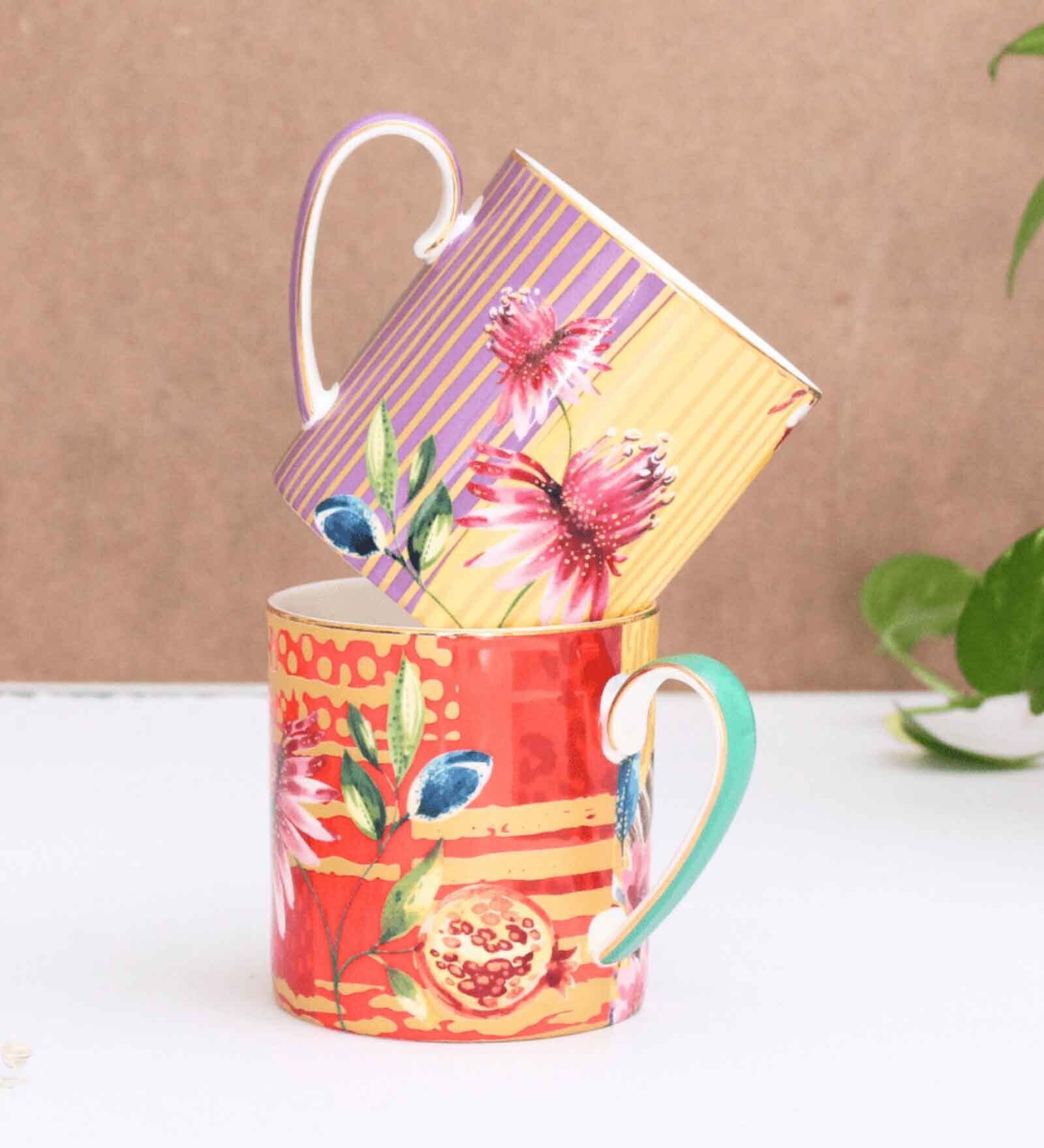 Wild Charm Cockatoo Bird Tea Coffee Mug Set of 2, Handcrafted Fine Bone China Cup Sets