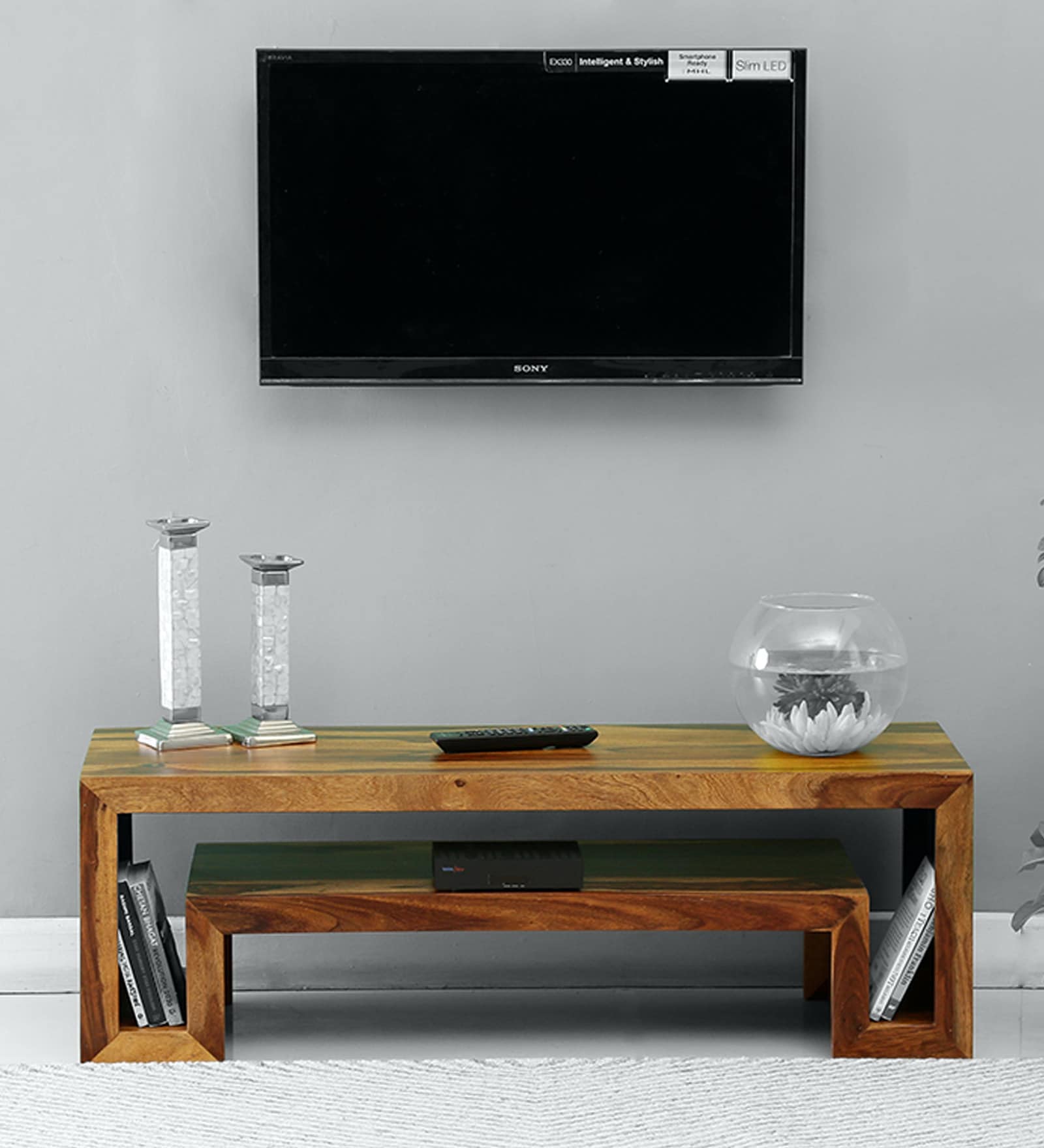 Buy Wilde Solid Wood Entertainment Unit In Natural Teak Finish by Woodsworth from Pepperfry