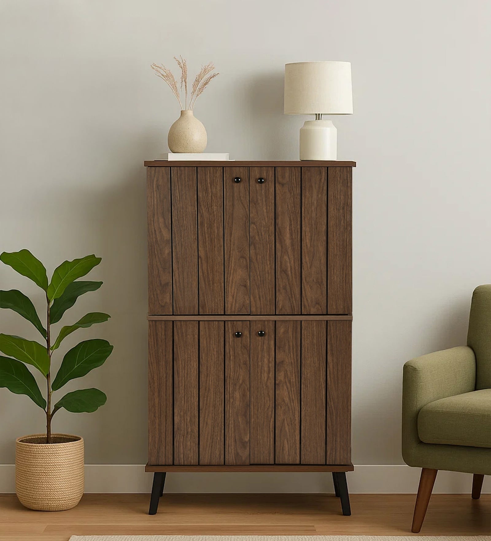 Wildon 4 Door Shoe Rack In Walnut Color