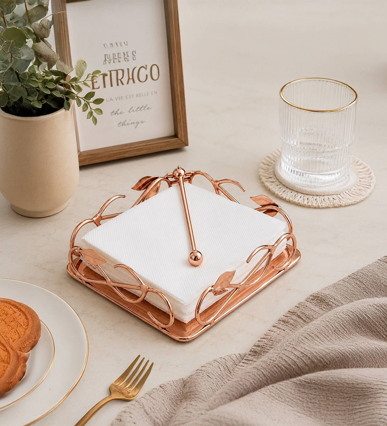 Rose Gold Willow Leaf Tissue Holder
