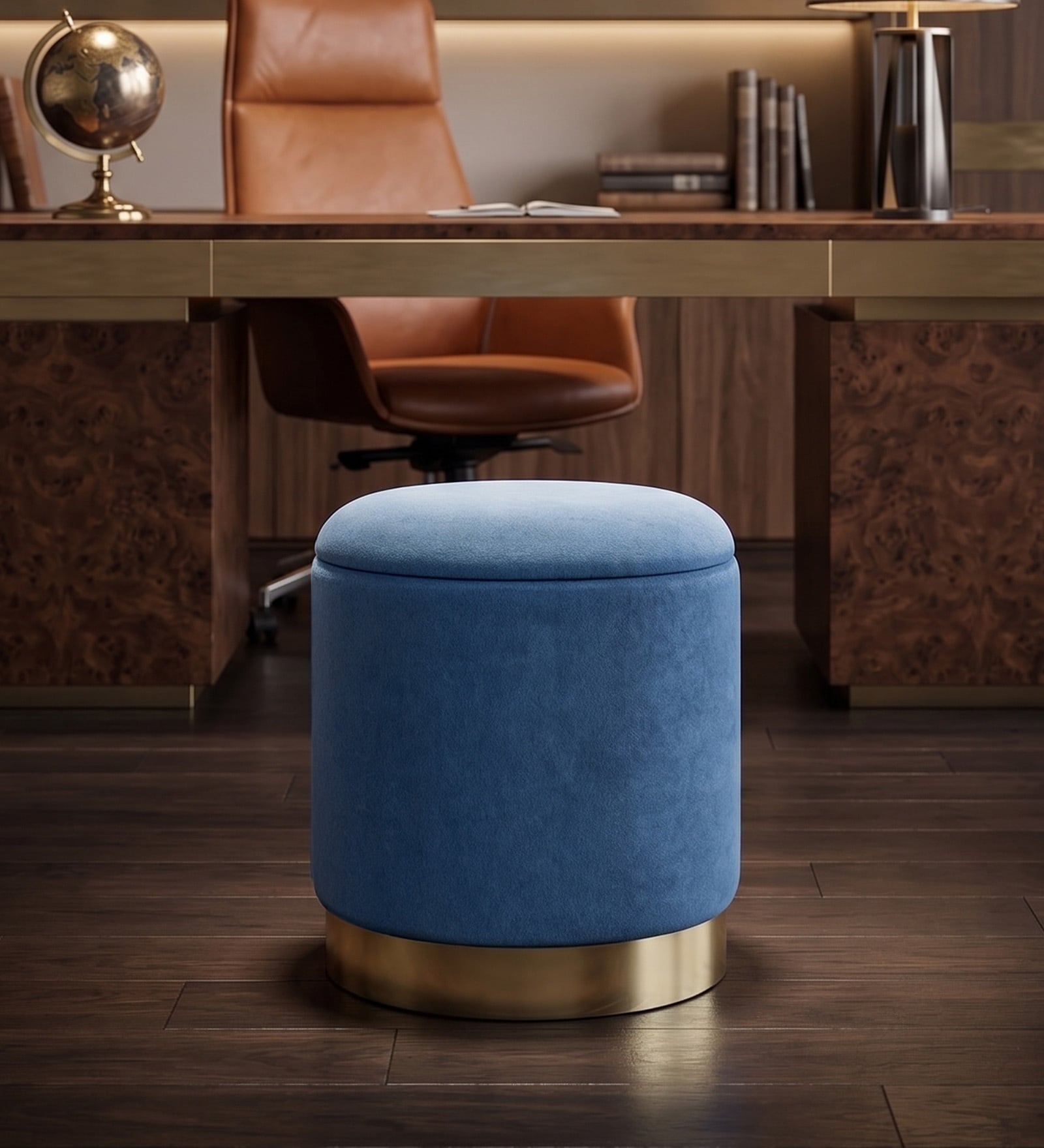 Willow Storage Sued Pouffe In Blue Colour