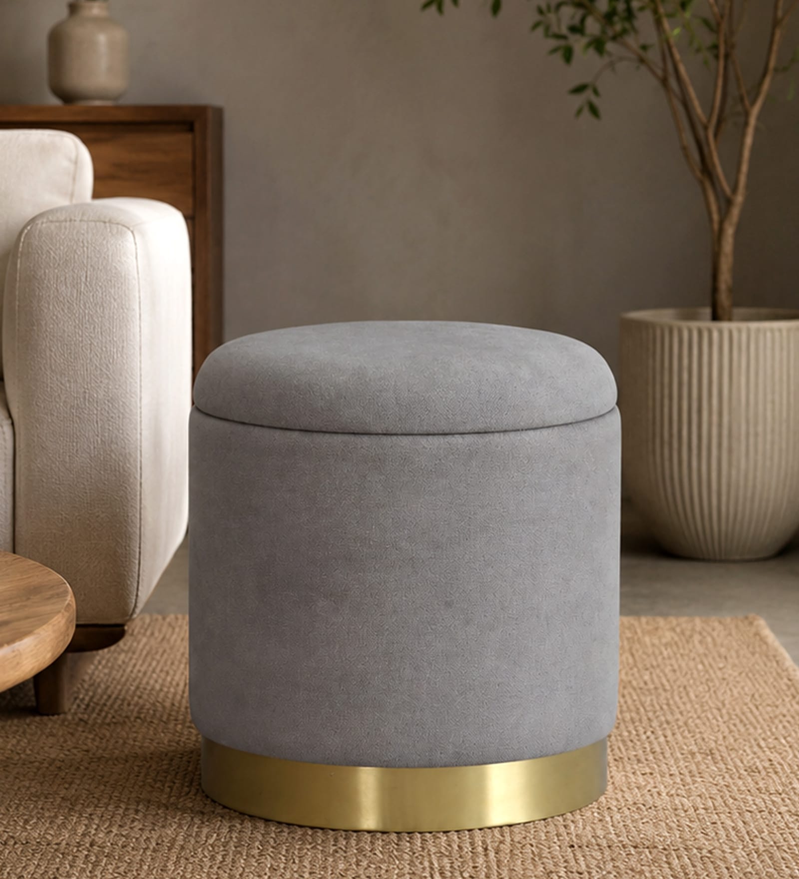 Willow Storage Suede Pouffe In Grey Colour