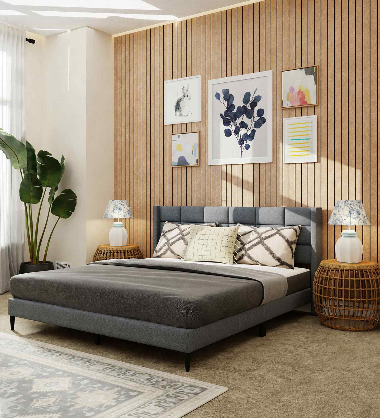 Willow Upholstered King Size Bed In Grey Colour Willow Upholstered King Size Bed In Grey Colour