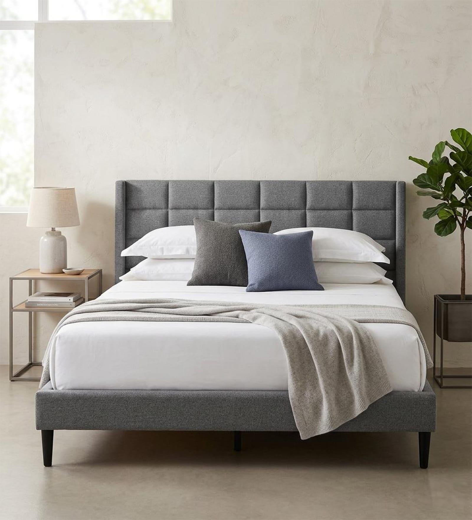 Woodlyn Upholstered Queen Size Bed In Grey Colour Woodlyn Upholstered Queen Size Bed In Grey Colour