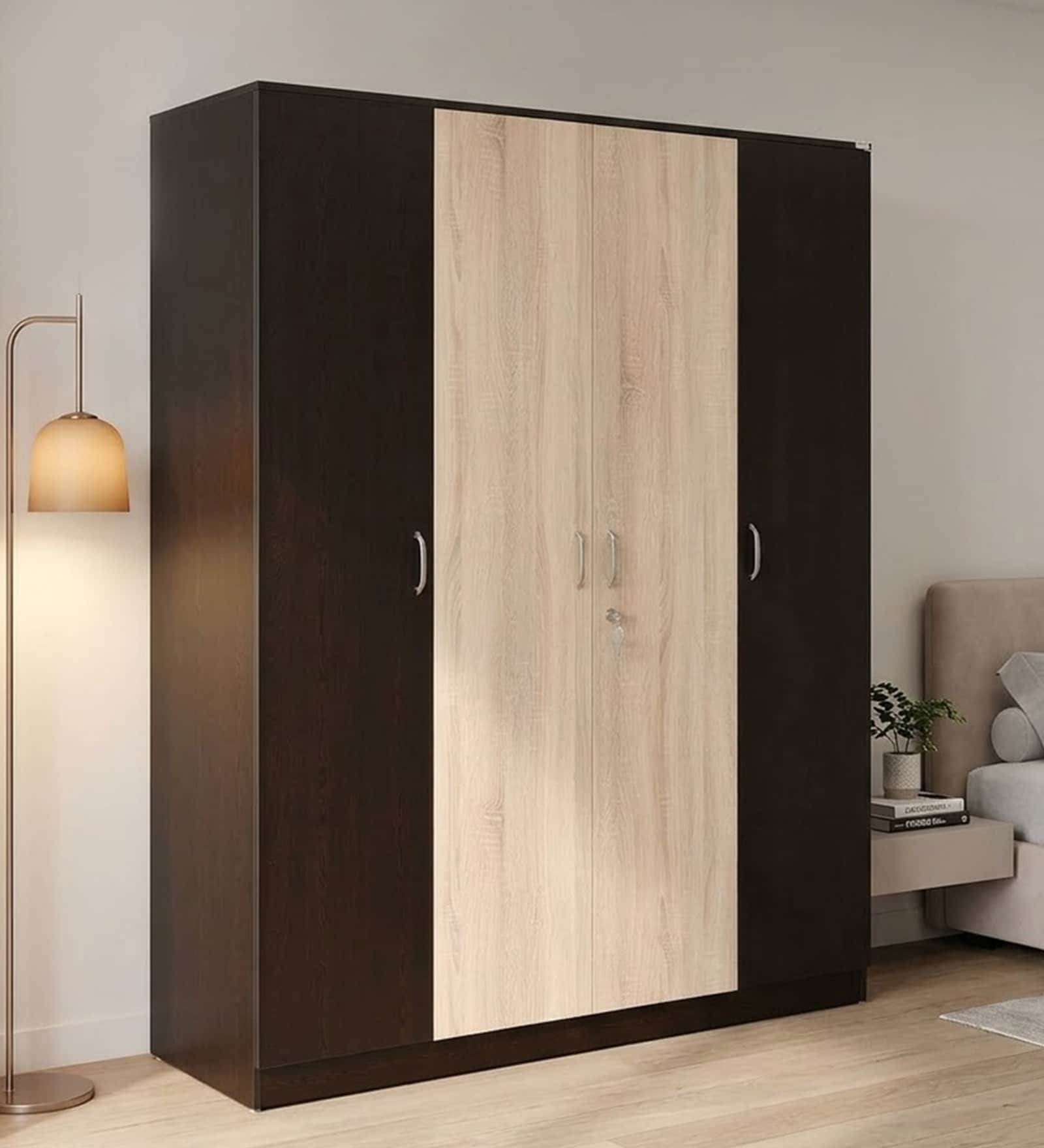 Willy 4 Door Wardrobe Without Mirror In Wenge And Sonoma Oak Finish Willy 4 Door Wardrobe Without Mirror In Wenge And Sonoma Oak Finish