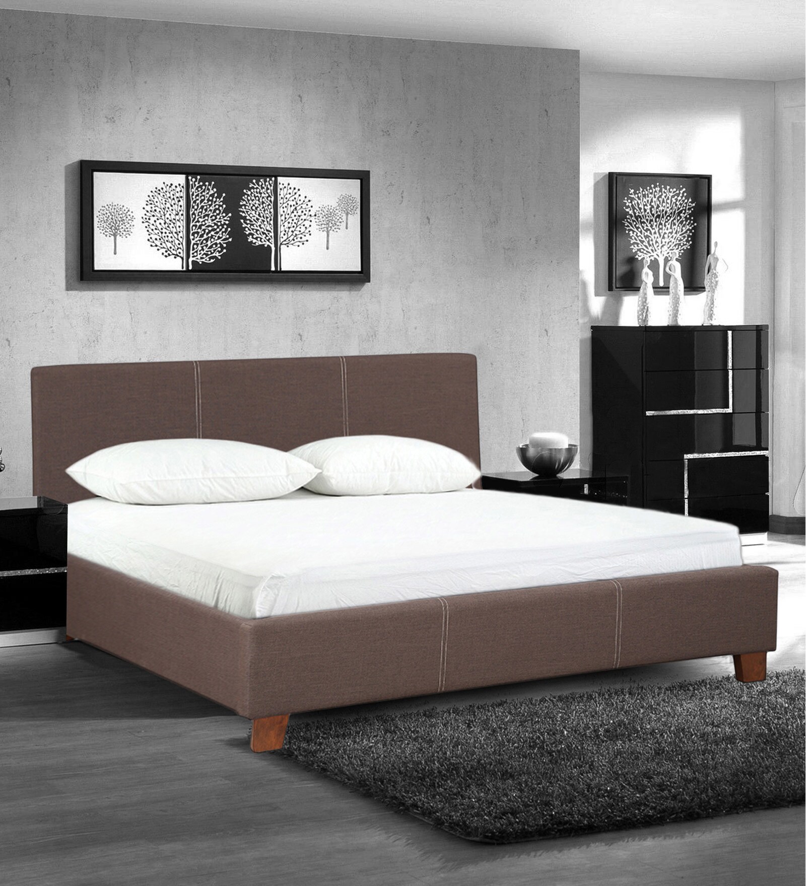Willy King Size Upholstered Bed in Brown Finish