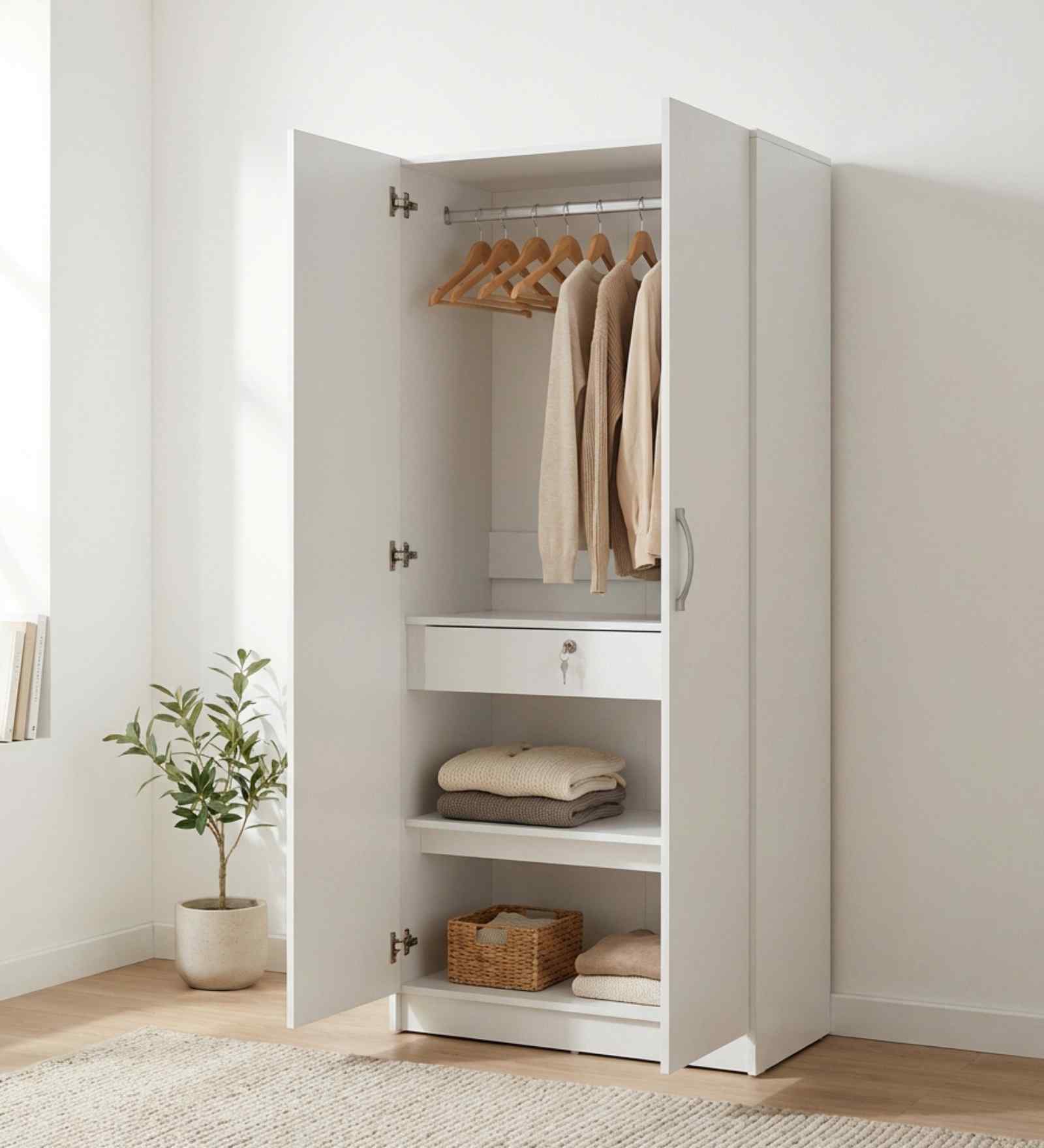 Willy Plus 2 Door Wardrobe In White Finish