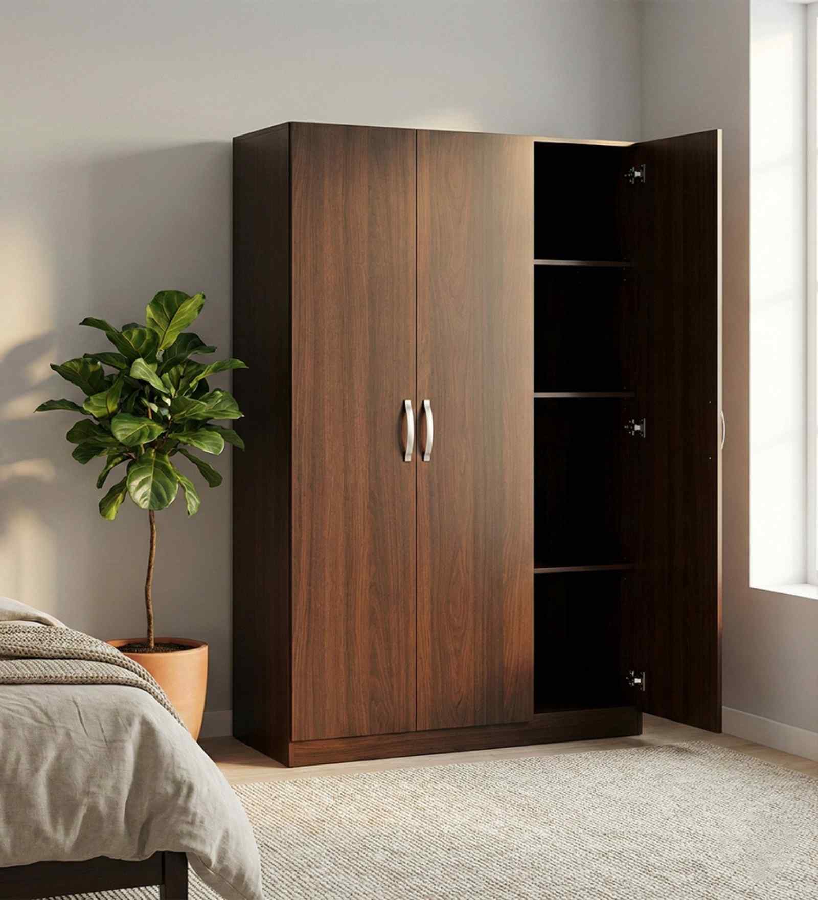 Willy Plus 3 Door Wardrobe In Walnut Finish