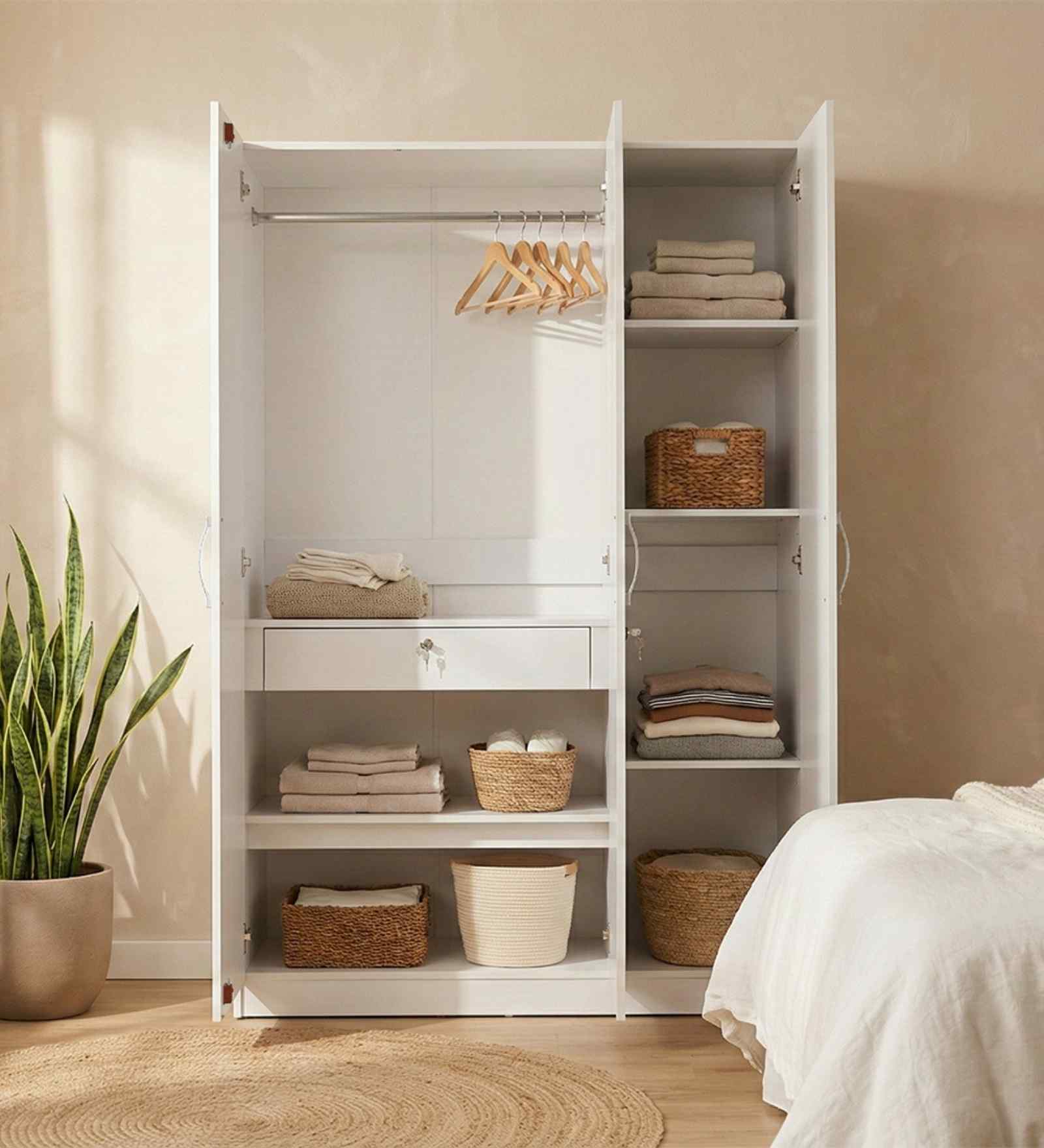 Willy Plus 3 Door Wardrobe In White Finish