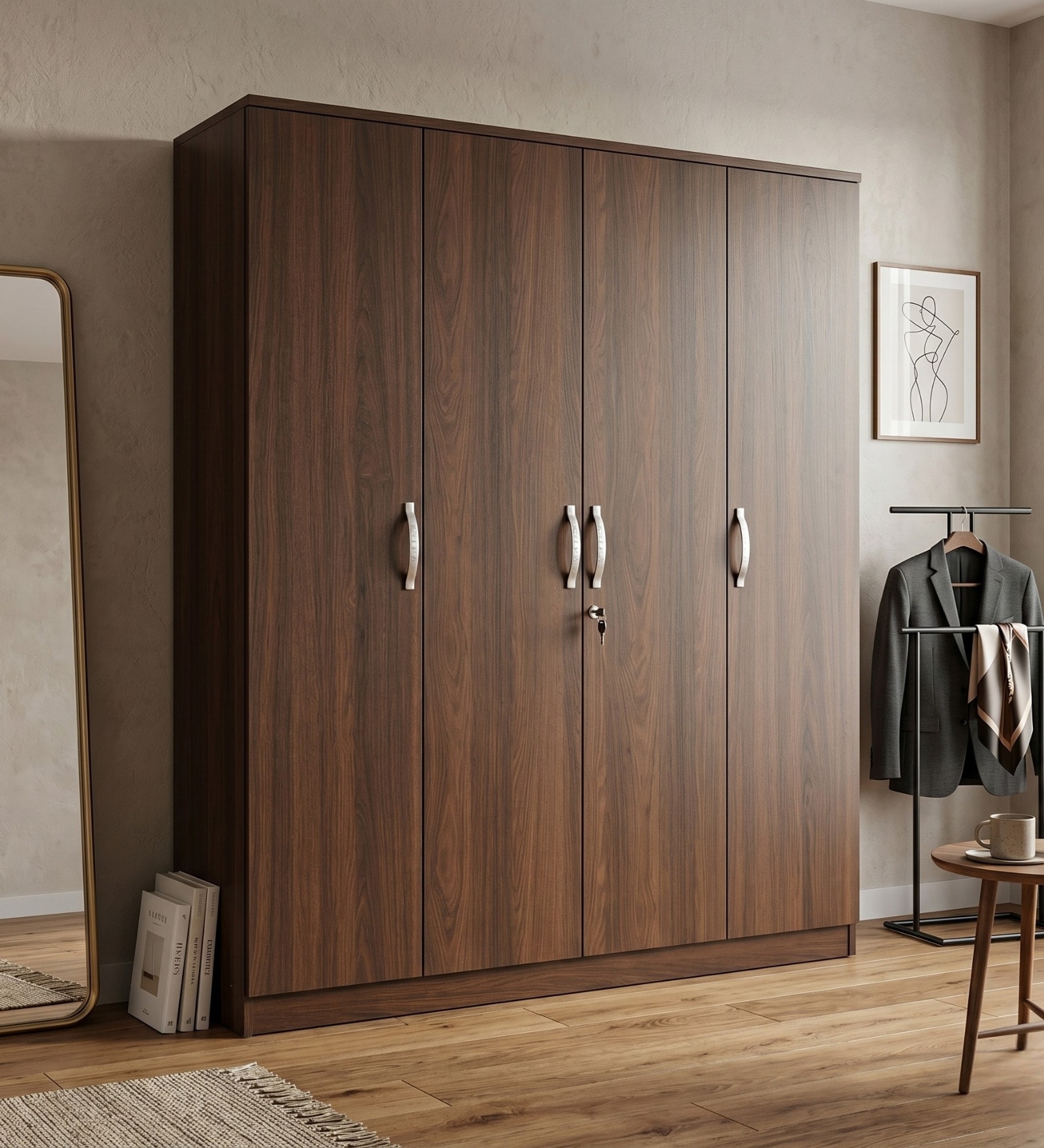 Willy Plus 4 Door Wardrobe In Walnut Finish