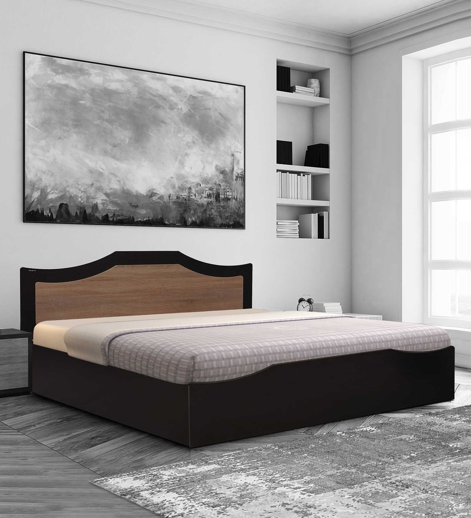 Buy Willy Queen Size Bed In Wenge And Oak Finish With Box Storage Online Modern Queen Size Beds 4379