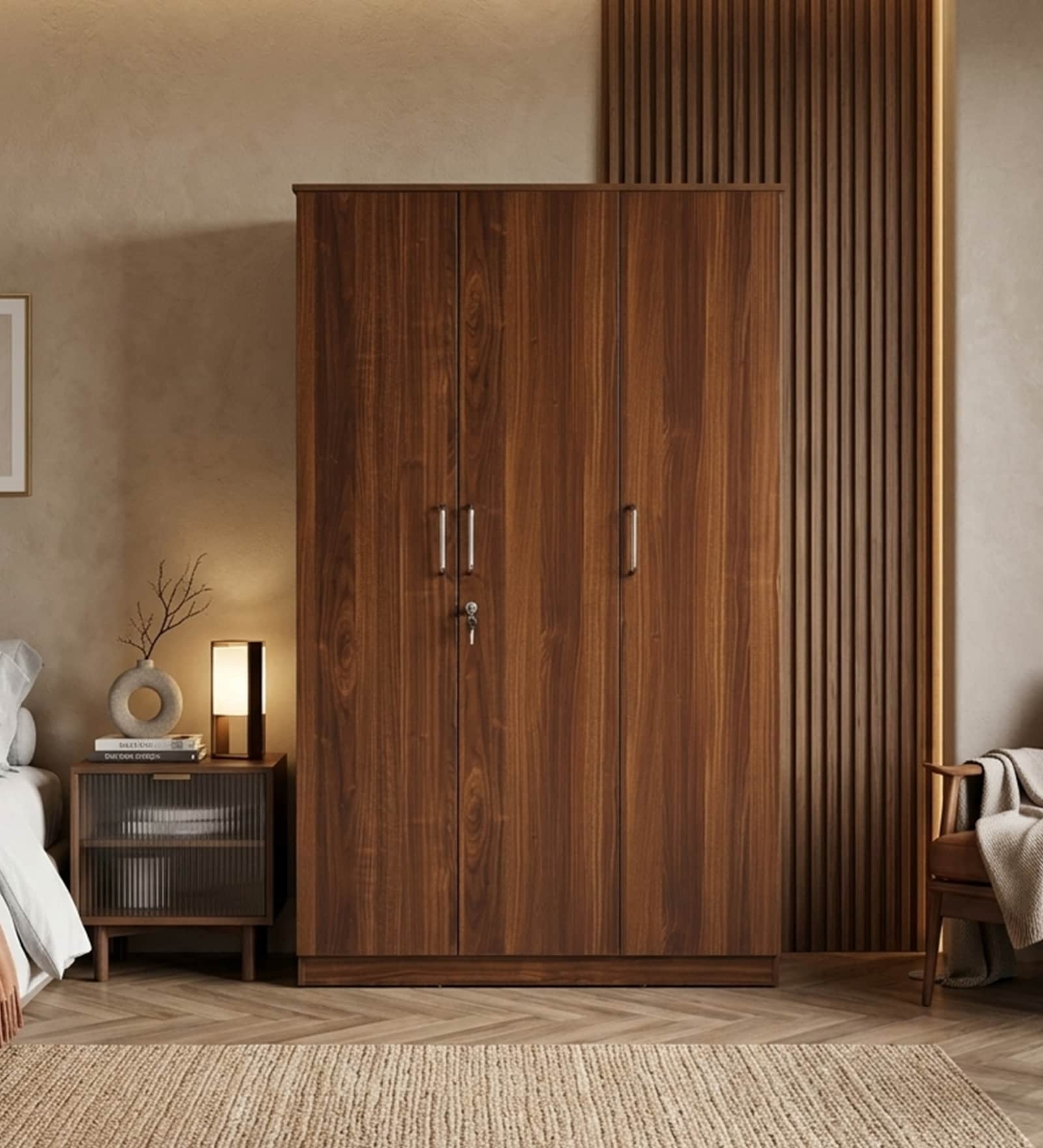 Wilson 3 Door Wardrobe in Walnut Finish