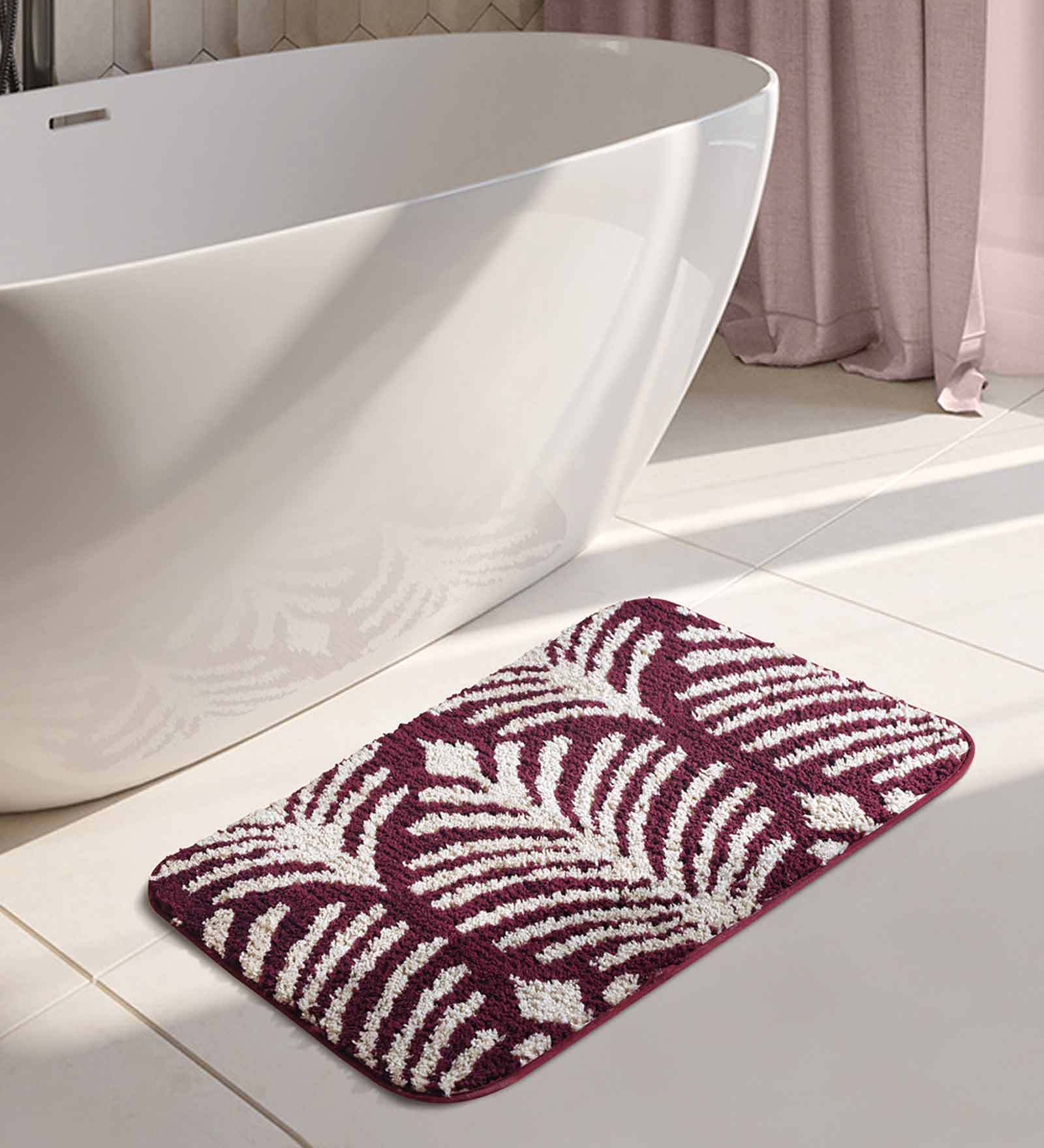 Wine Floral Polyester 24x16 Inches AntiSkid Bath Mat