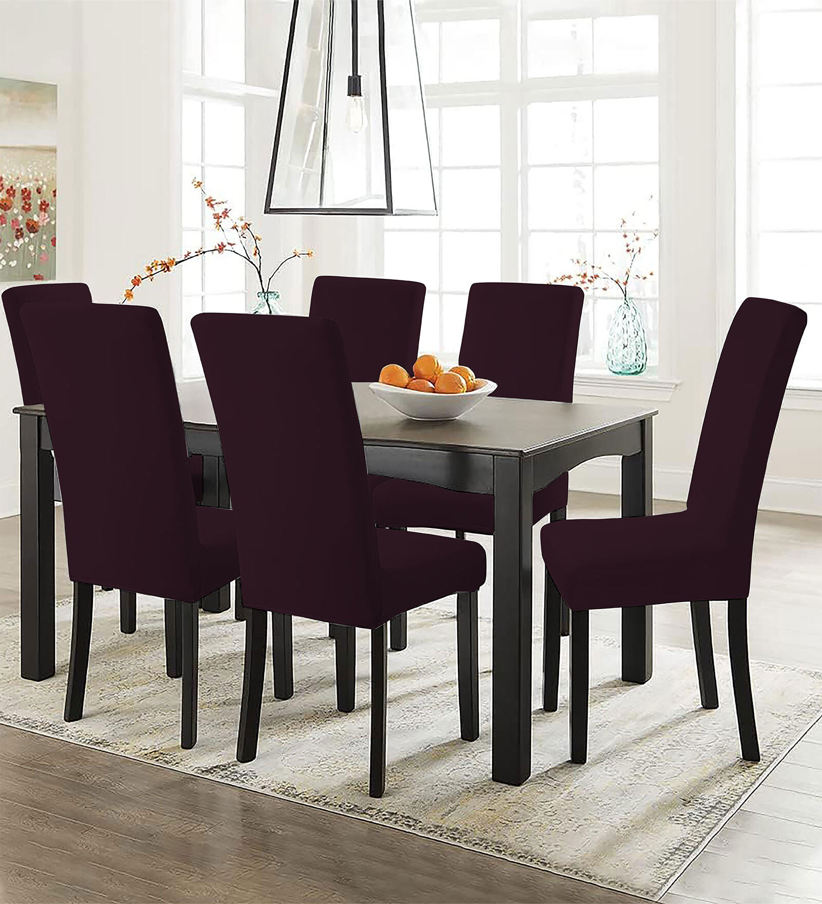 Wine Polycotton Solid 14x18 Inches Chair Covers (Pack of 6)