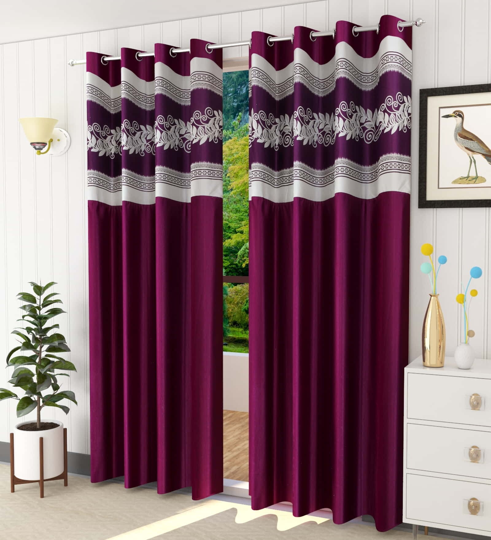 Wine Polyester Solid 6ft Semisheer Eyelet Window Curtains (2Pcs)