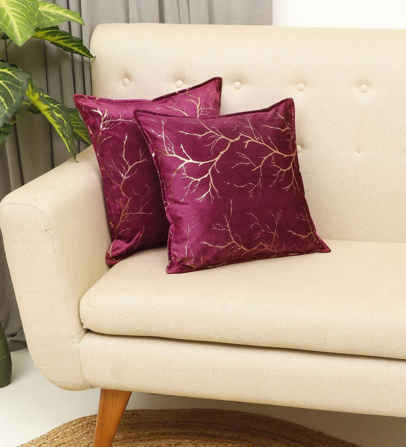 Wine Printed Velevt 2 Cushion Covers
