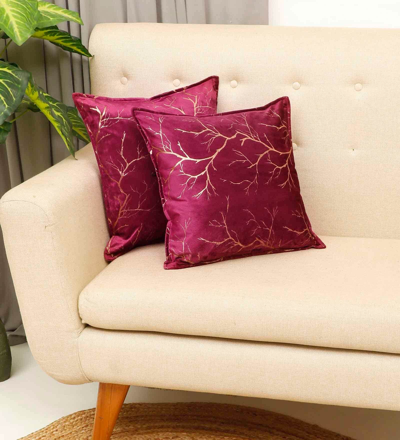 Wine Printed Velevt 2 Cushion Covers
