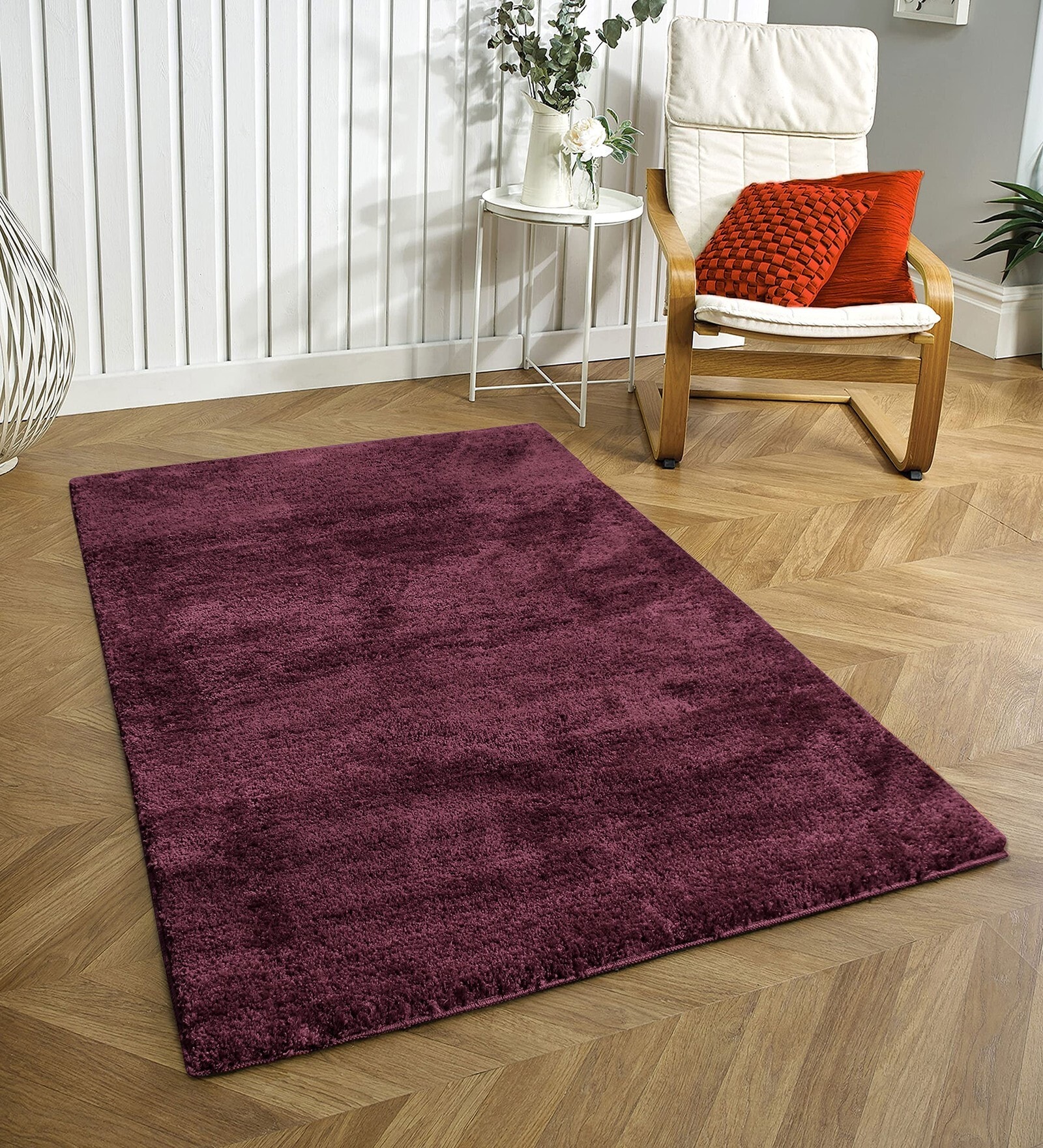 Wine Solid Microfiber 6 X 7 Feet Tufted Carpet