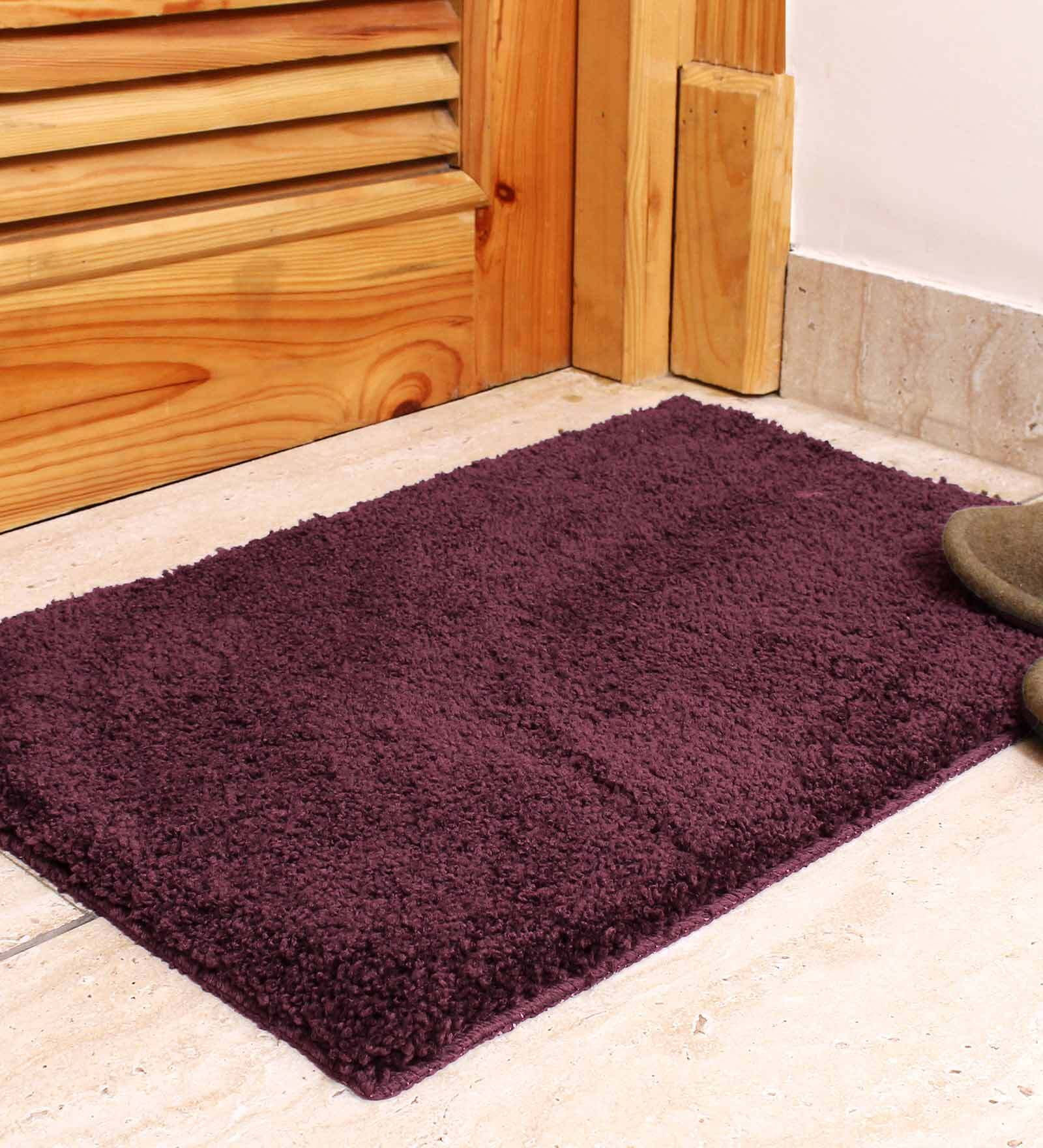 Wine Solid Microfibre 24x16 Inches AntiSkid Bath Mat