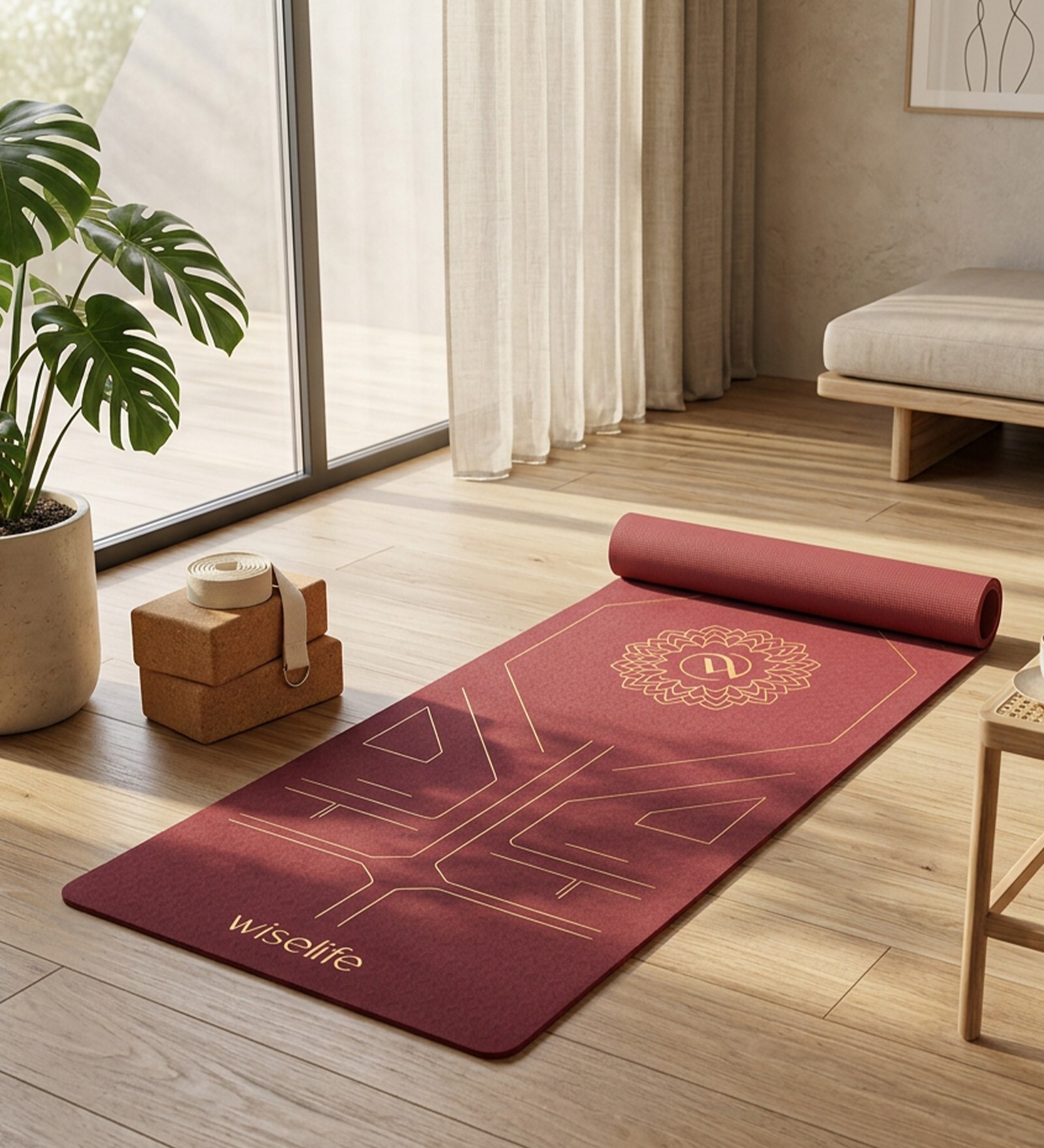 Wine Thermoplastic Elastomer 72X24 Inches Anti Skid Yoga Mat