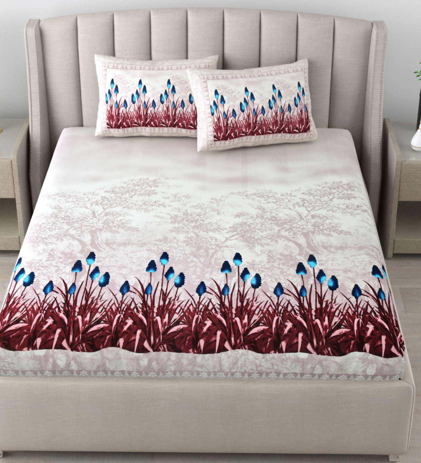 Wine Traditional 180 TC Cotton Printed Bedsheet With Two Pillow Covers For Queen Bed (Little Greene Printed ,Wine ,153 GSM) Wine Traditional 180 TC Cotton Printed Bedsheet With Two Pillow Covers For Queen Bed (Little Greene Printed ,Wine ,153 GSM)