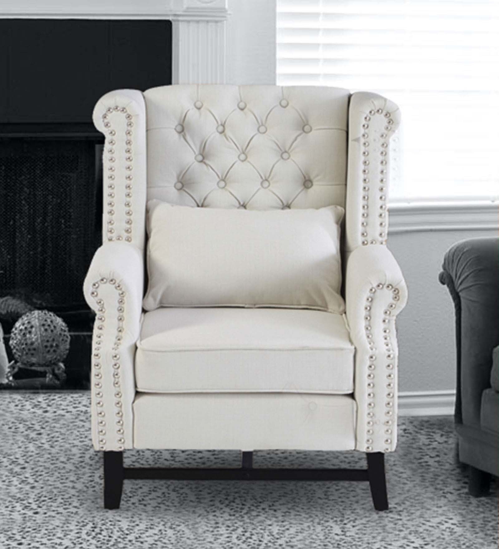 Buy Wing Chair in Off White Colour by Dreamzz Furniture Online Solid