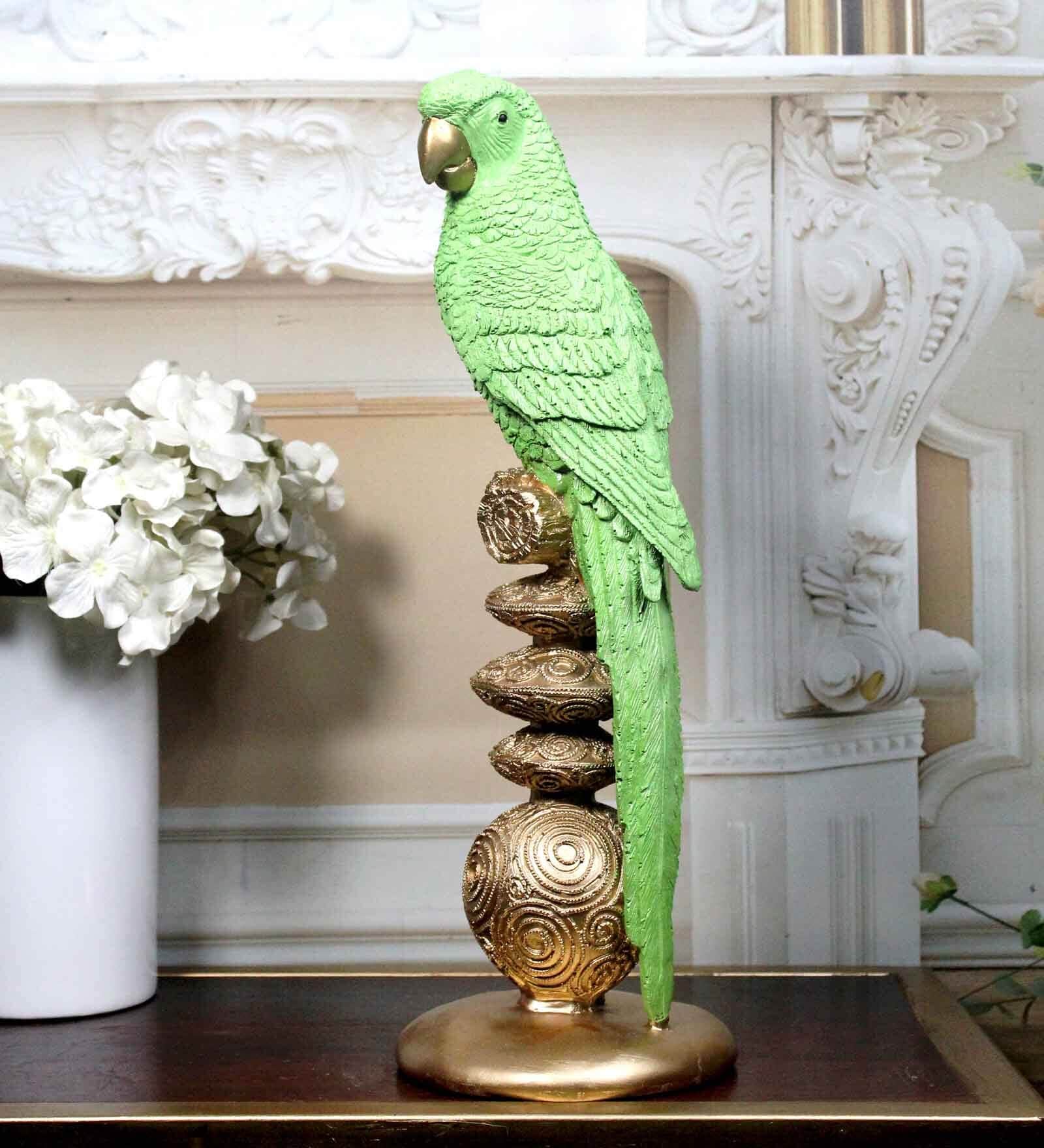 Wings of Beauty Parrot Green & Gold Polyresin Figurine