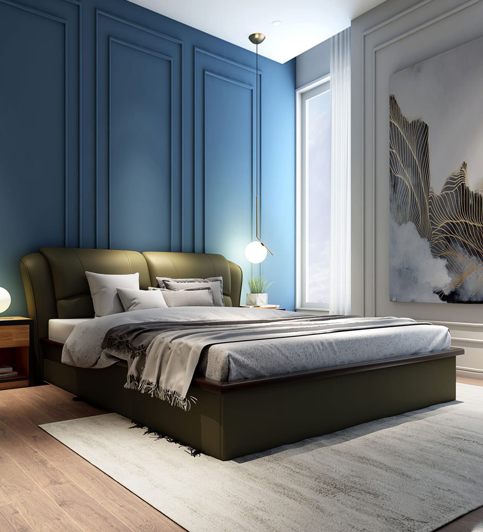 Winston Leatherette King Size Beds with Hydraulic Storage in Green Colour