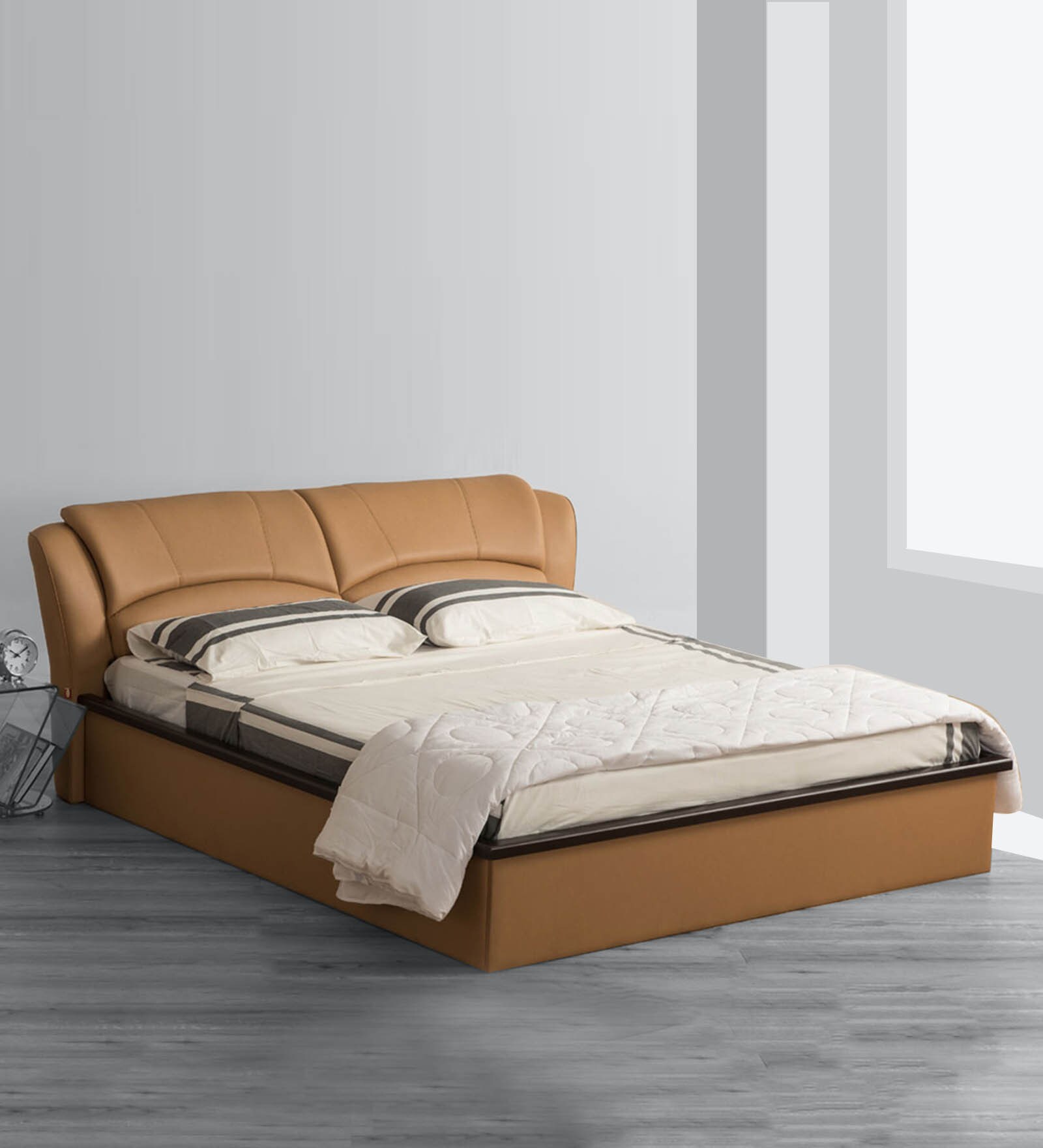 Buy Winston Leatherette King Size Beds with Hydraulic Storage in Brown Colour at 35 OFF by